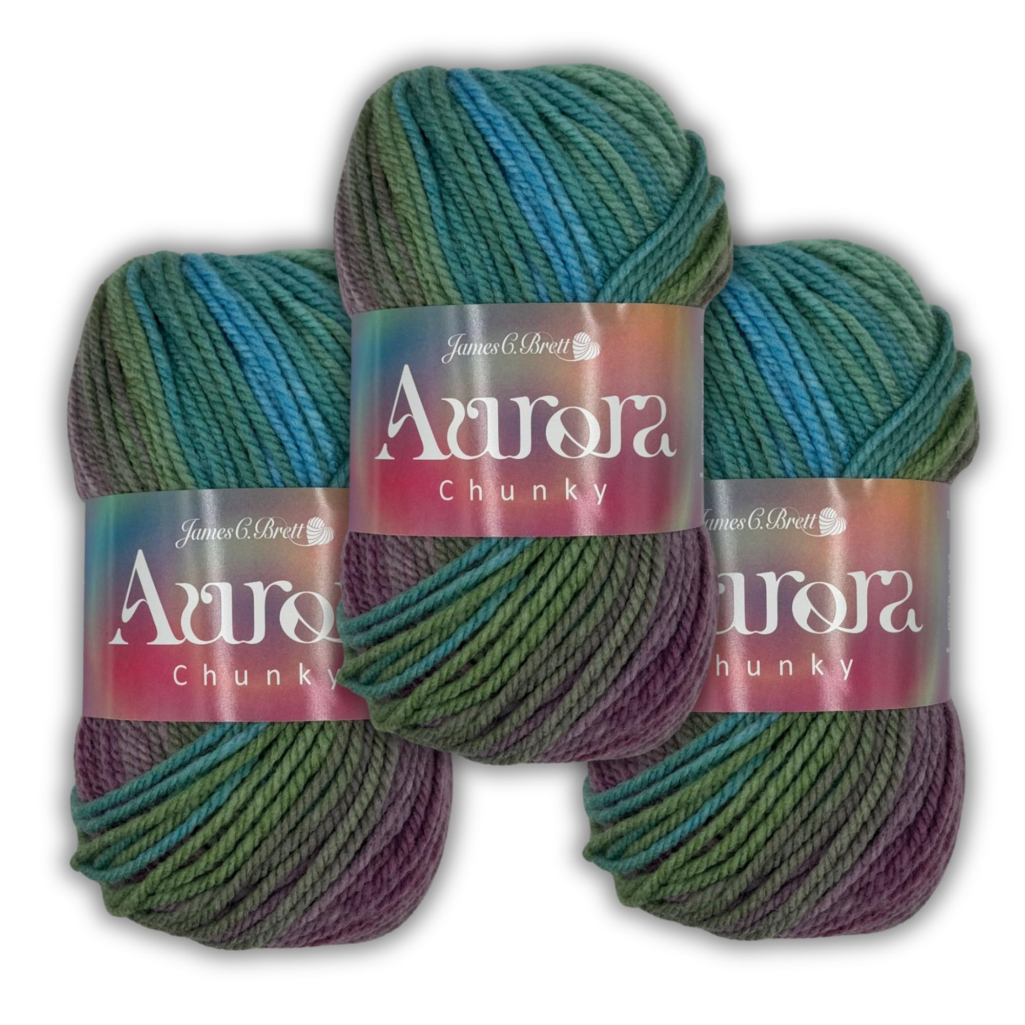 Aurora Chunky 3 x 100g - James C Brett - Soft Wool Blend Multicoloured Ombre Effect Yarn for Knitting and Crochet (Garden Slate - AC02) — image 1