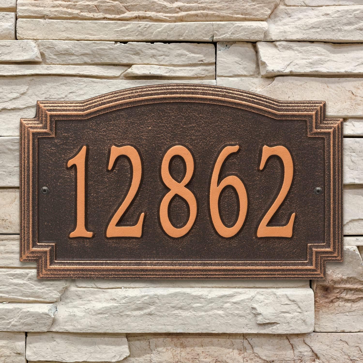Whitehall Barcelos 3343OB Personalized Cast Metal Address Plaque Custom House Number Sign with One Line in Oil Rubbed Bronze Color 14 X 8.5