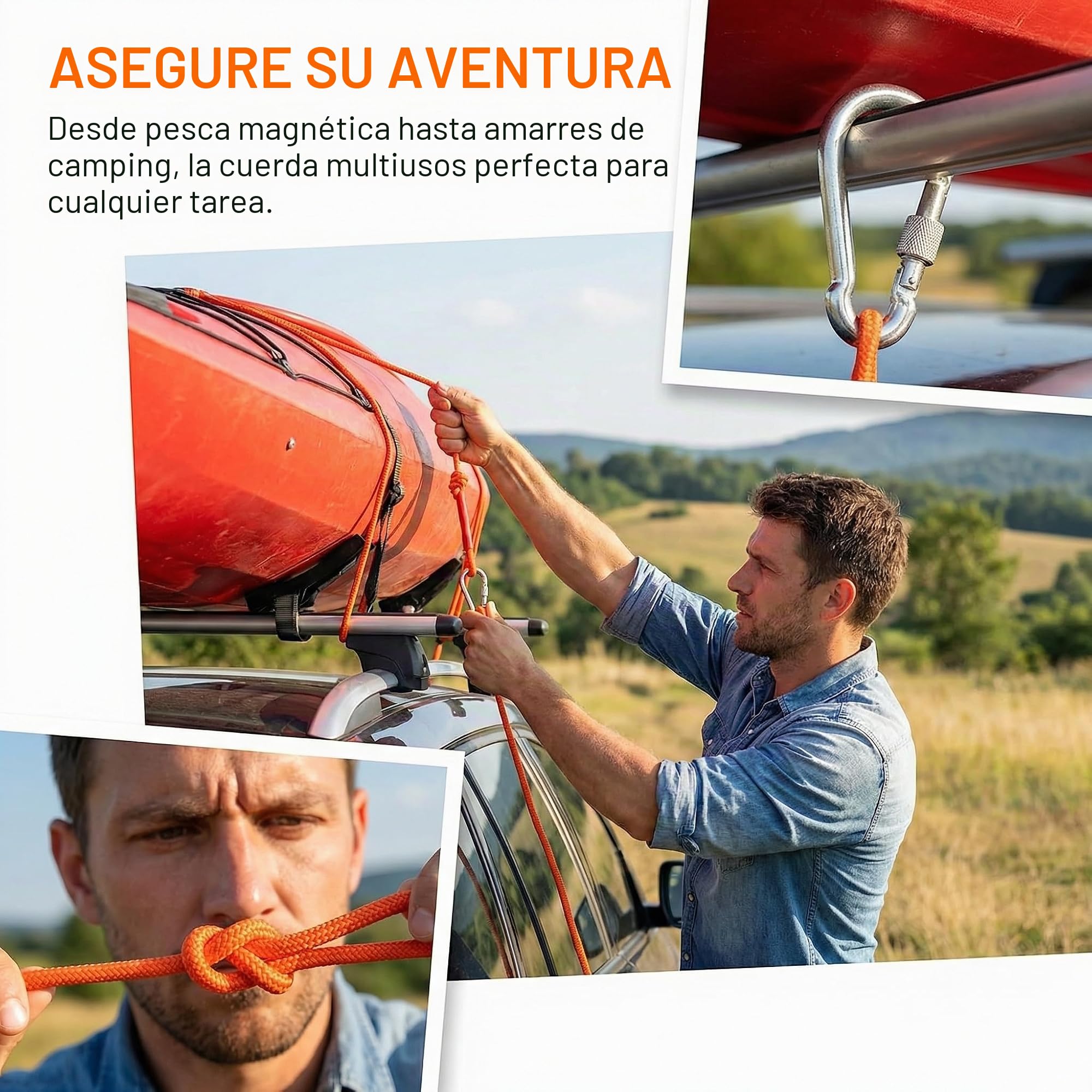 Cuerda de Escalada 20m*6mm Cuerda Auxiliar de Escalada Cuerda de Pesca con Mosquetón Cuerda para Senderismo Cuerda Multiusos para Escalada/Rescate y Deportes al Aire Libre/Camping - Naranja
