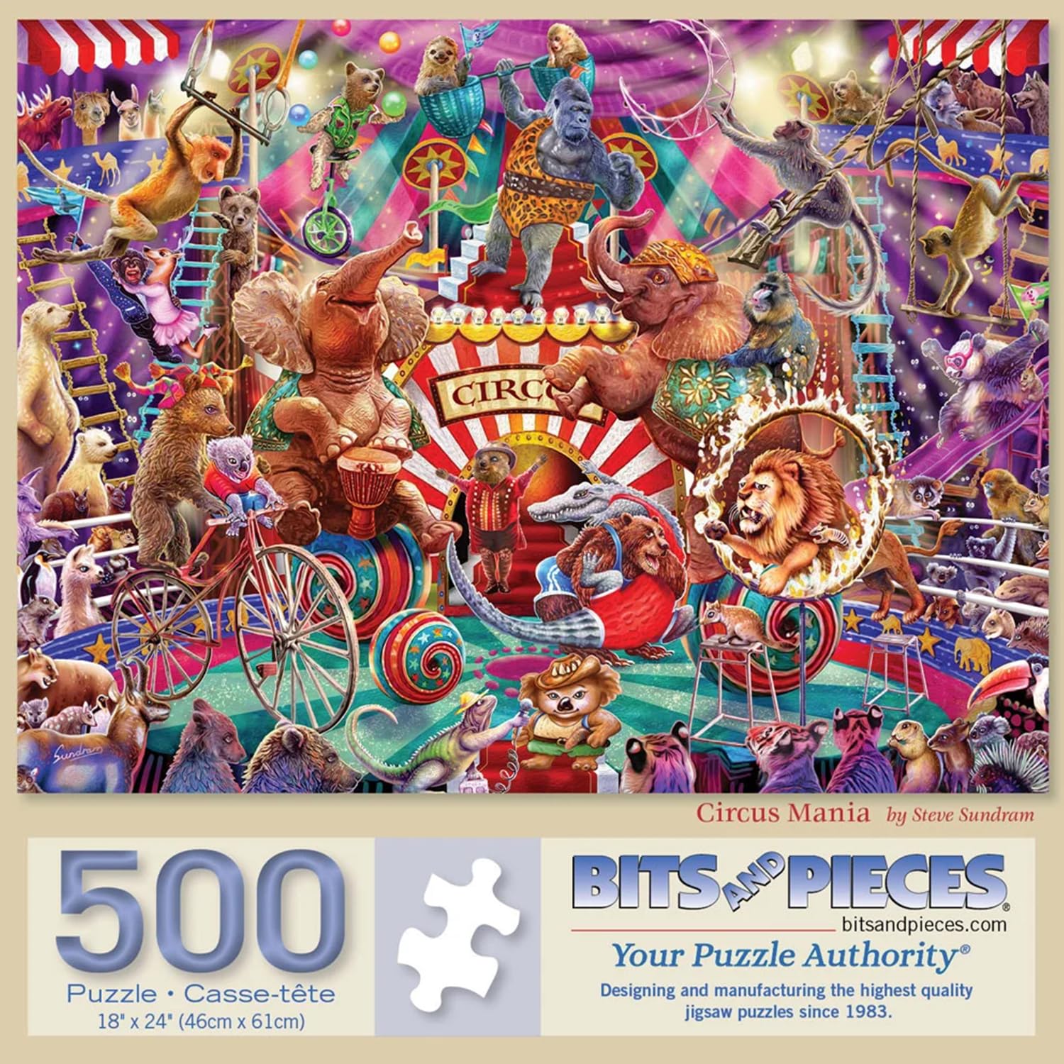 500 Piece Puzzles for Adults Circus Mania Large 18" x 24" Jigsaw Puzzles 500 Pieces Circus Animals, Random Die Cut Pieces No 2 are Alike