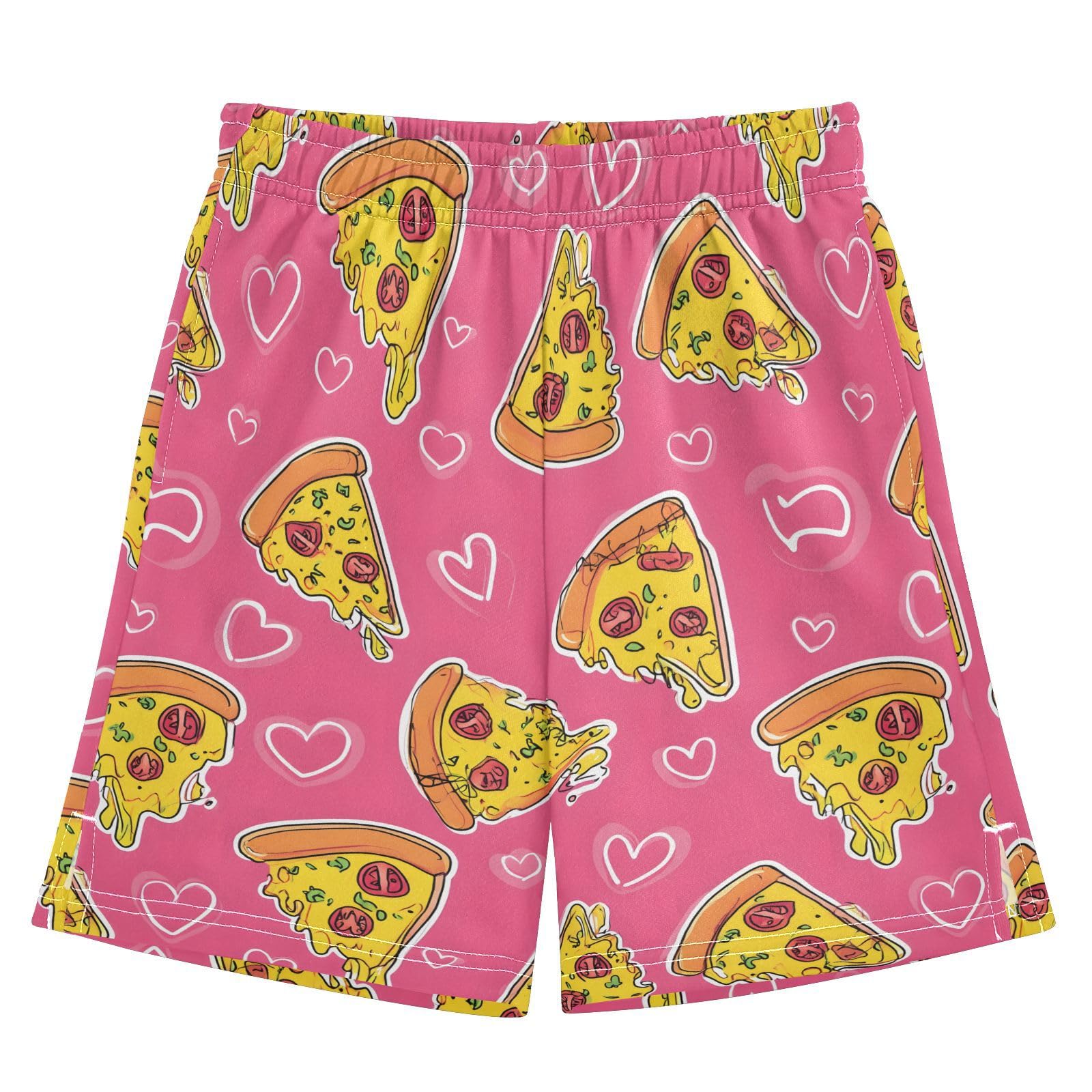 Pizza Pink Love Pattern Boys Athletic Shorts Kids with Pockets Shorts for boy Girls 12-13 Y