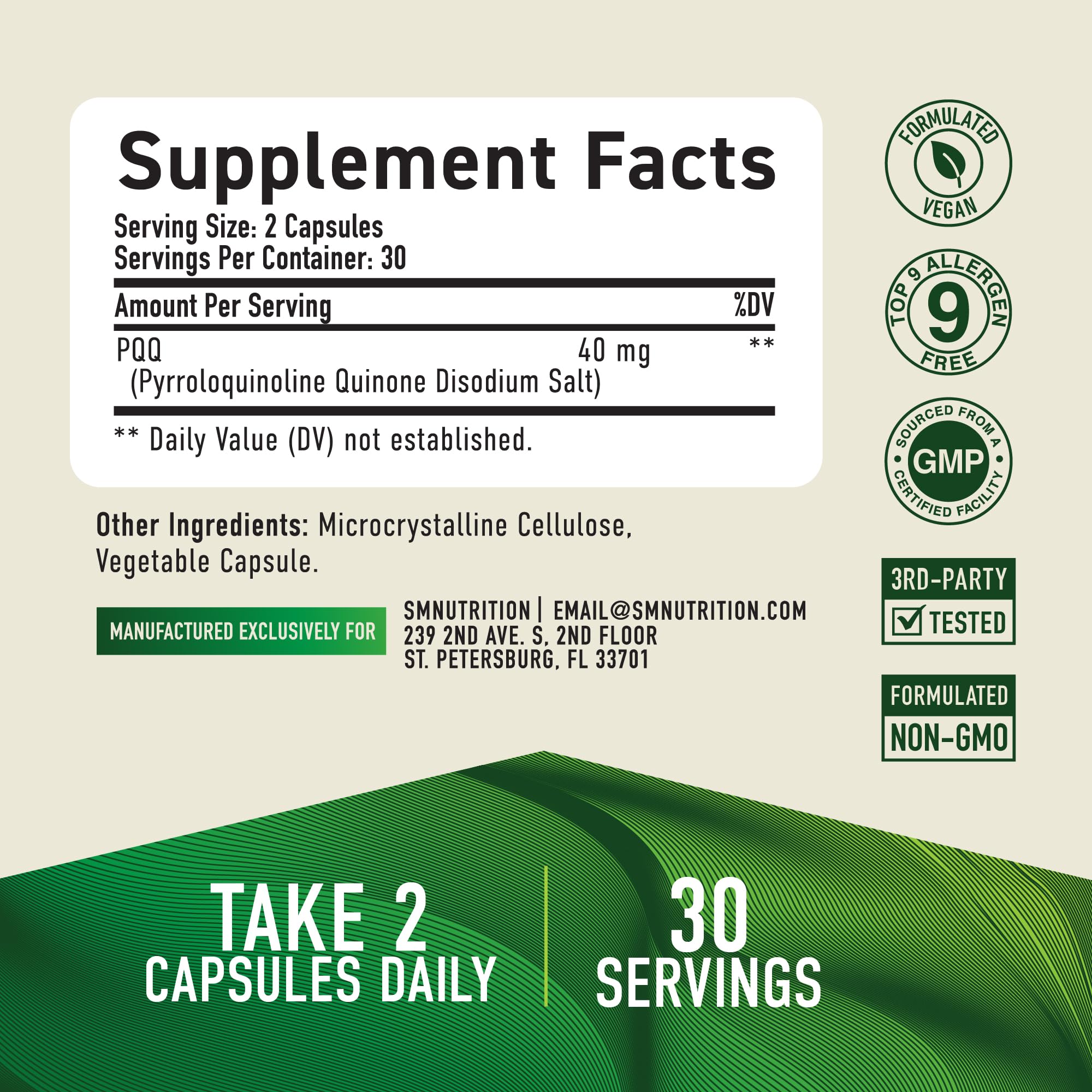 PQQ Supplement 40 MG, High Strength Pyrroloquinoline Quinone, 60 Capsules — Amazon image 6