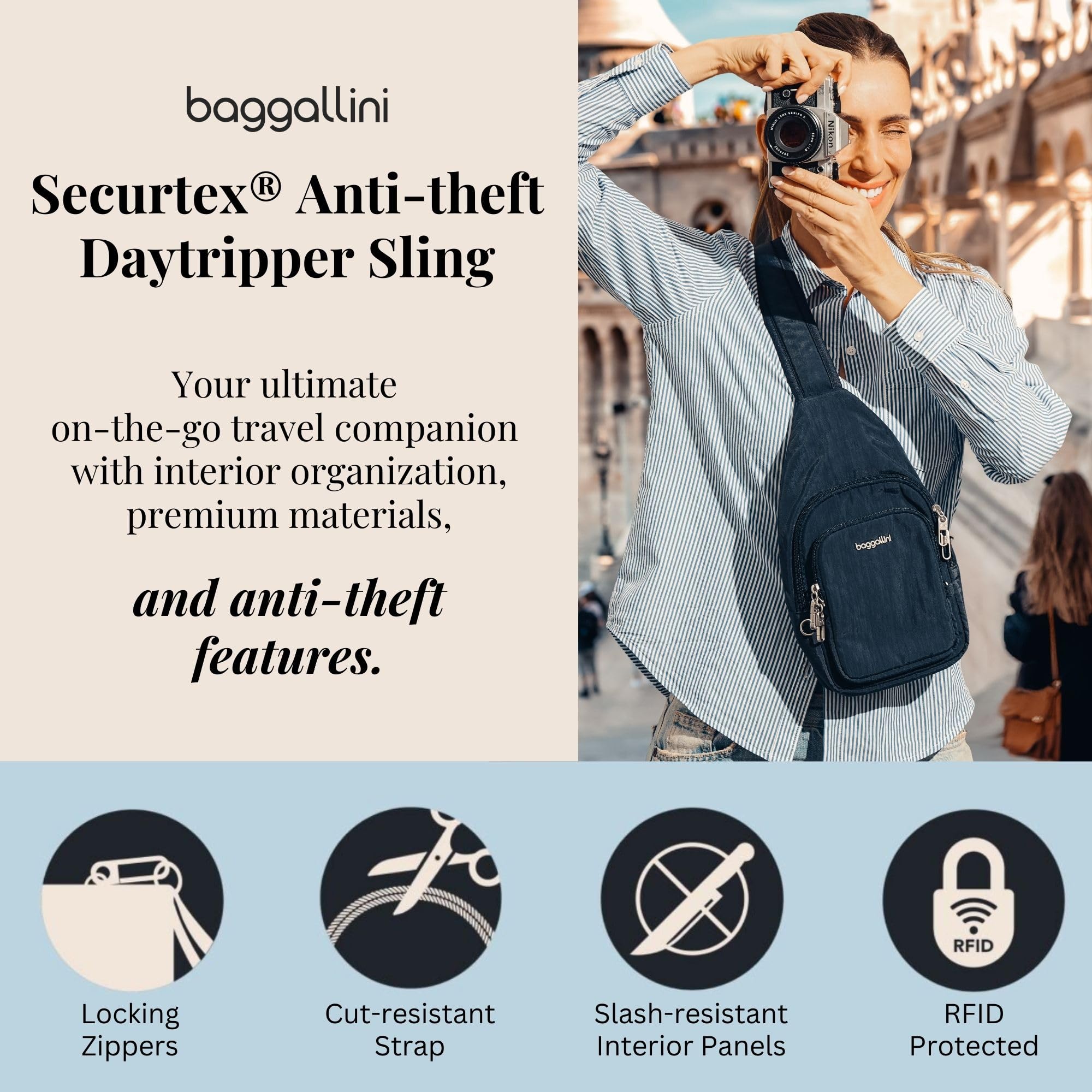 Baggallini - Securtex Anti-theft Daytripper Sling, Securtex - Cinghia antifurto Daytripper Donna
