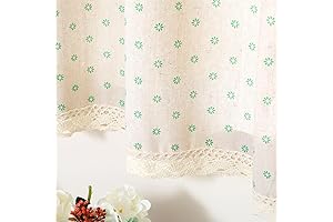 Floral Cafe Curtains: Embroidered Daisy Semi Sheer Lace Hem