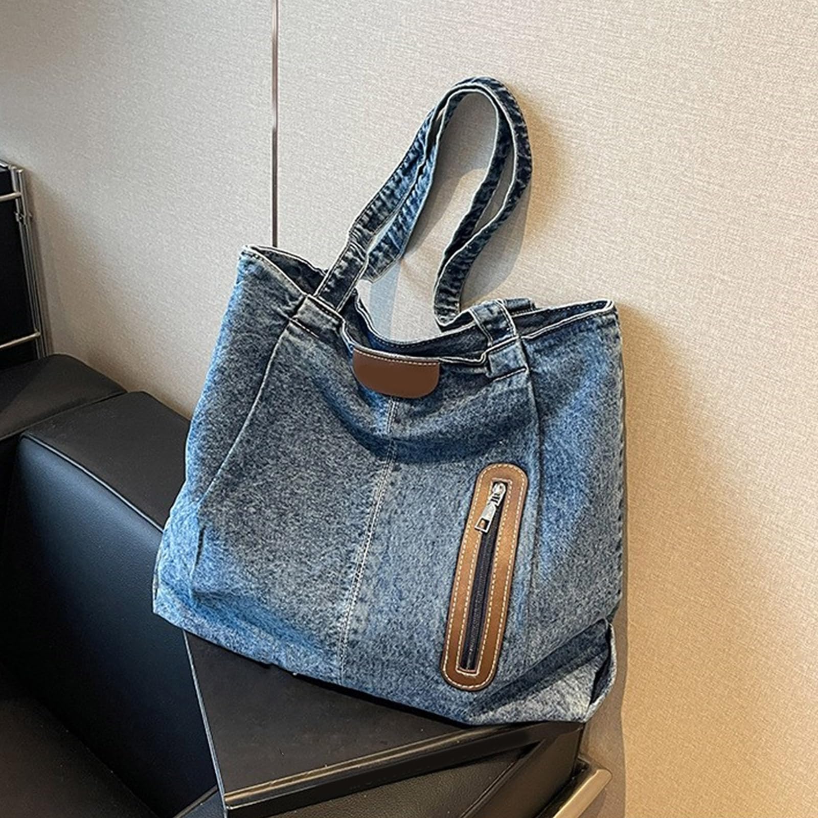 Borsa a tracolla, borsa a tracolla alla moda in jeans borse da donna grande capacità borsa casual per spiaggia e uso quotidiano