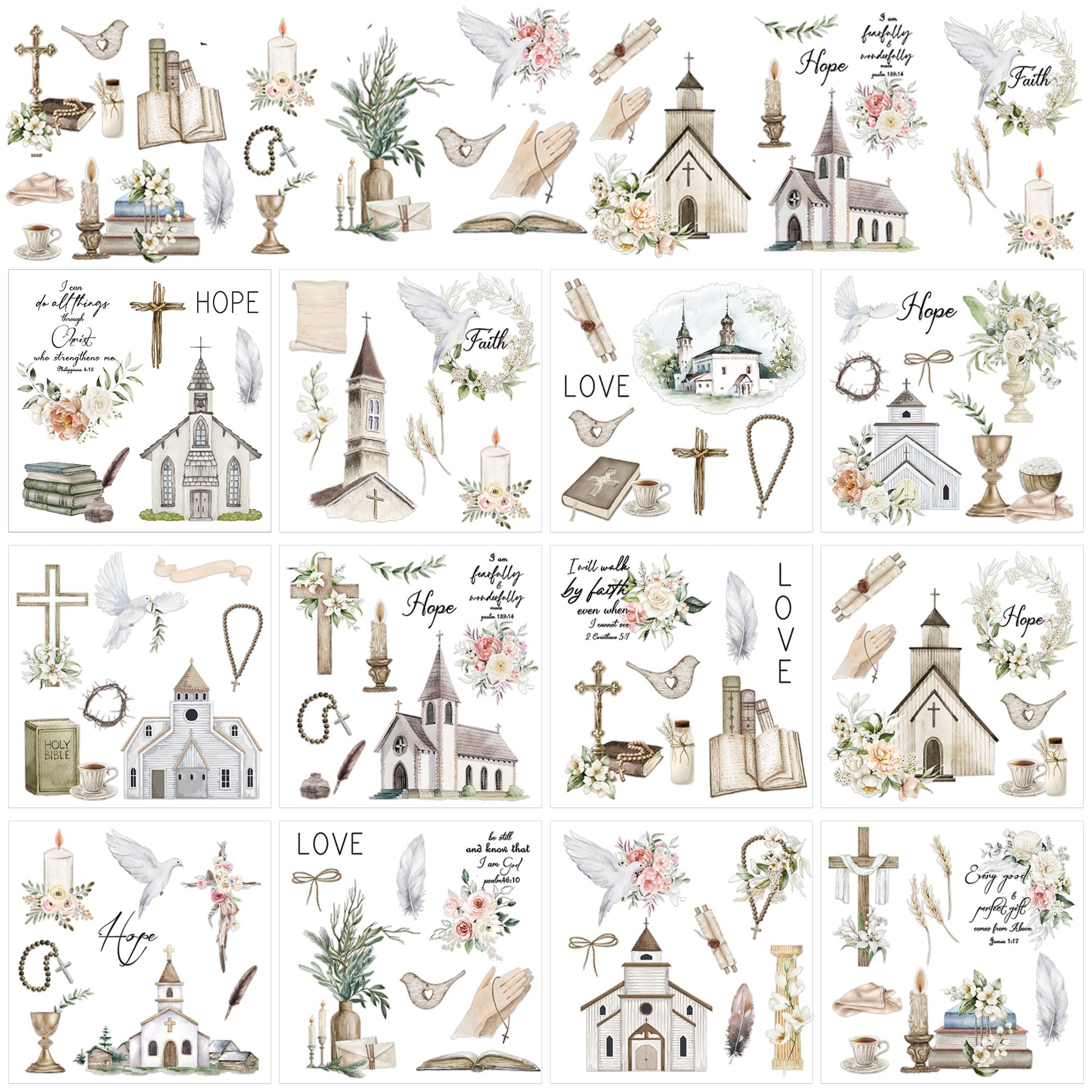 Christian Rustic Cross Stickers: 12 Pcs Religious Bible Stickers for Furniture Decals, Glass, Wood, Home Decor DIY Gifts (6 * 6 inches)