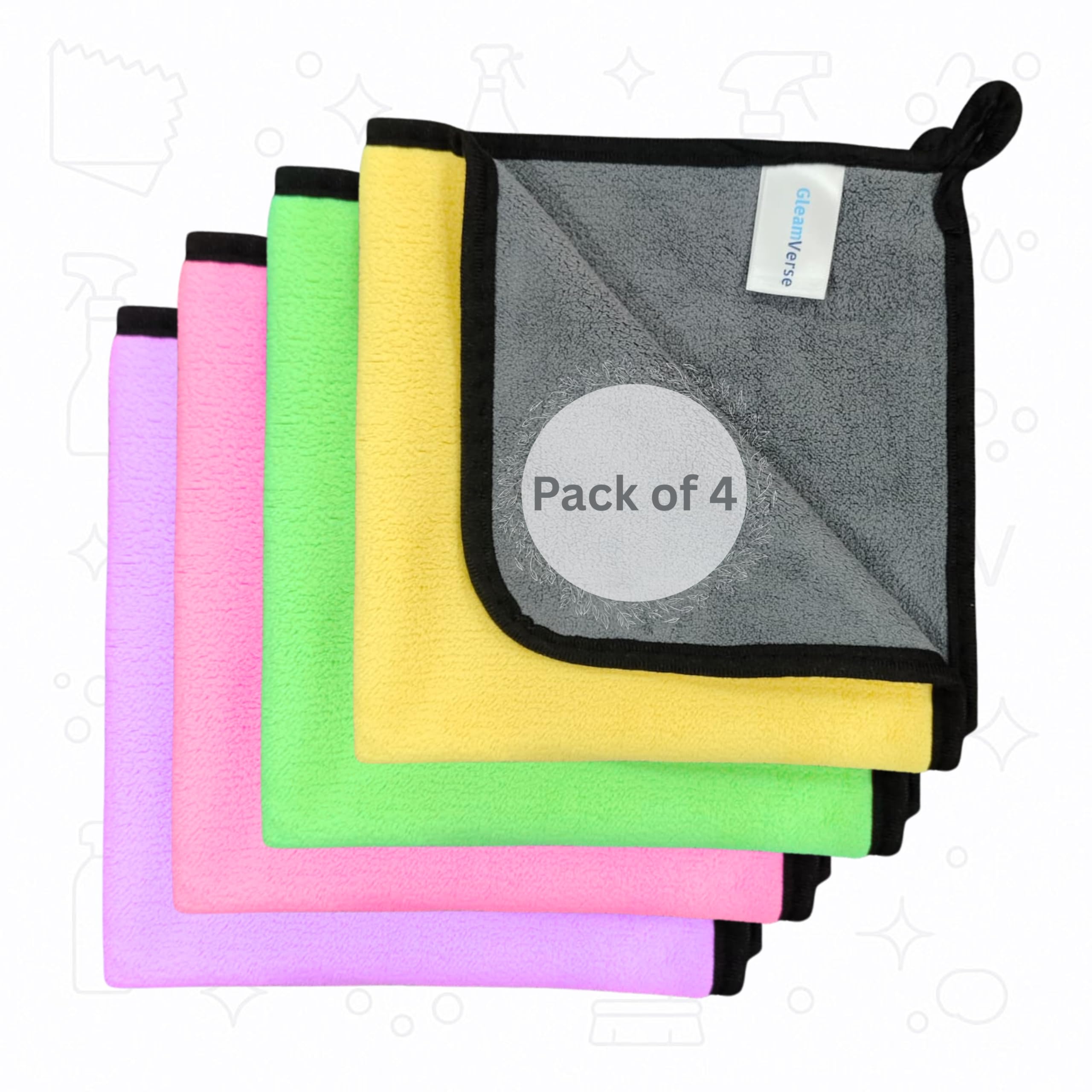 Gleamverse GleamSoft 400 GSM (Pack of 4) – 40×40 cm Microfiber Cloth for Car, Home, Kitchen & Glass Cleaning – Ultra Soft, Lint-Free Towel for Washing, Drying & Detailing-image-45