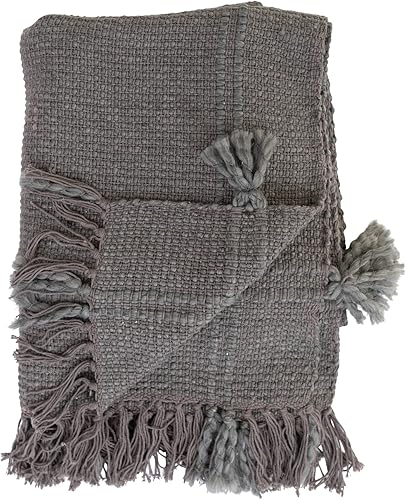 Miniatura 3 de Bloomingville Manta tejida de mezcla de algodón con flecos y borlas, manta de carbón, 60 pulgadas de largo x 50 pulgadas de ancho x 0 pulgadas de
