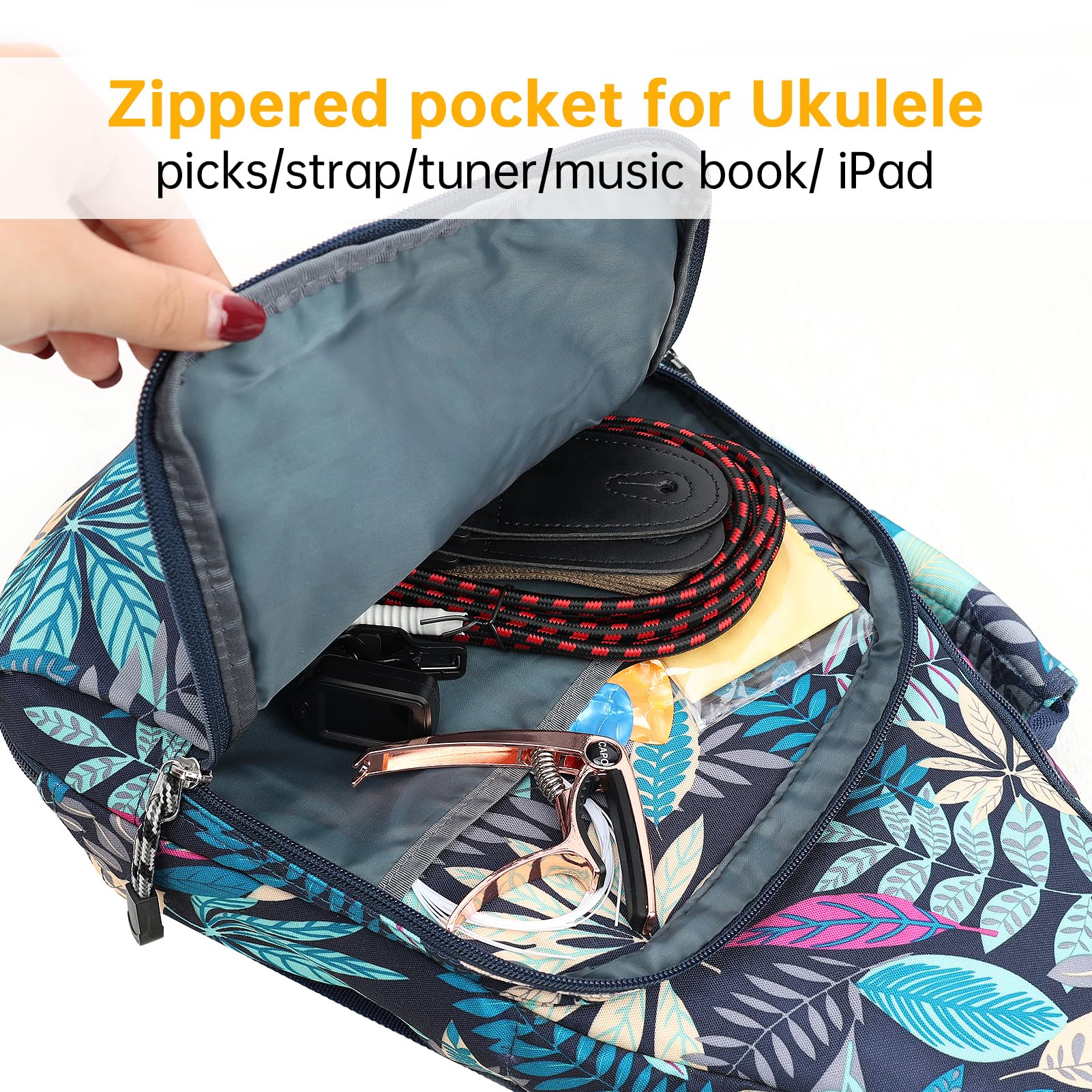 Bolsa para ukelele tenor de 26 pulgadas, bolsa de instrumentos con estampado de hojas tropicales de verano, color azul