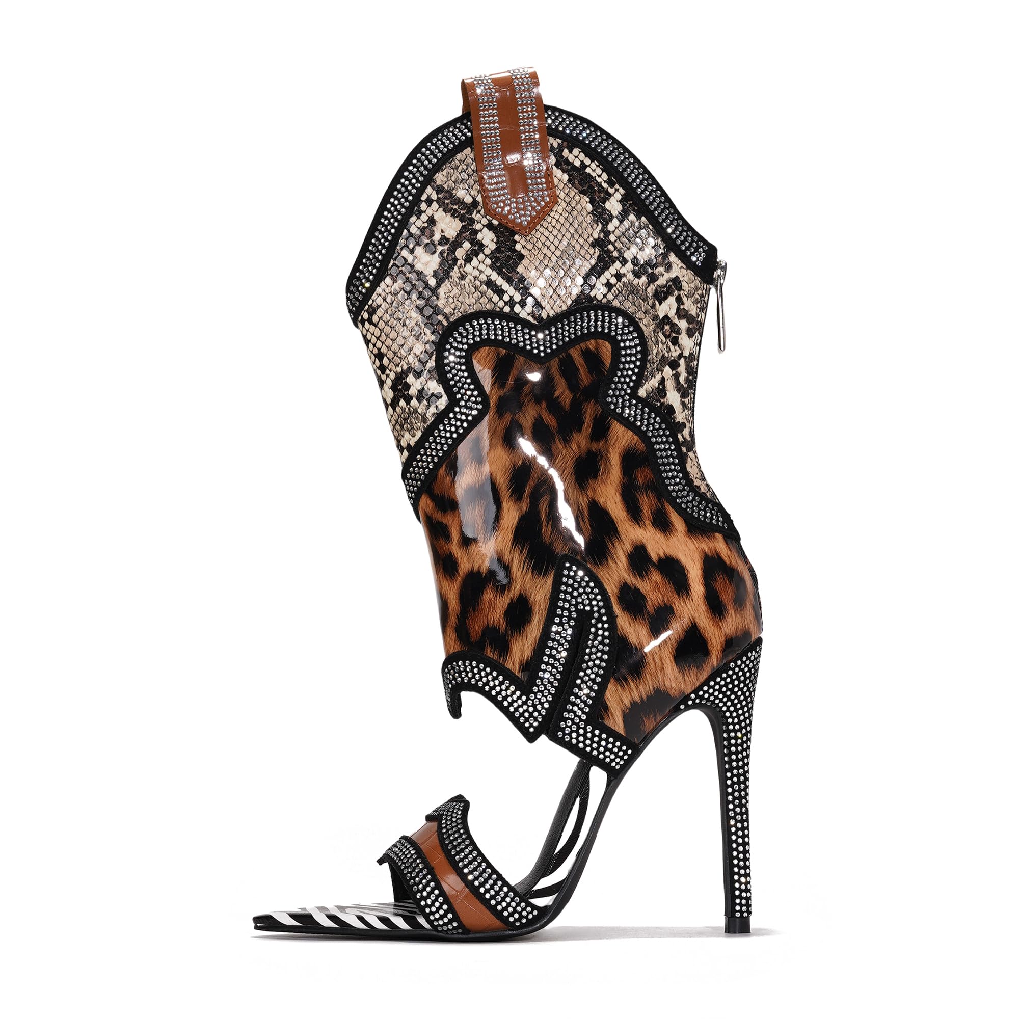 Cape Robbin Rhinestone Cowboy Boots for Women - Black Western Stiletto Heels with Cutout Ankle, Pointed Toe & Side Zipper Closure Cowgirl Booties (