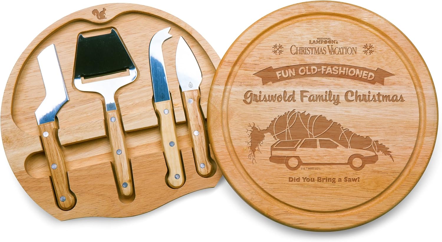 PICNIC TIME Warner Bros Elf Snow Globe Circo Cheese Board & Knife Set, Charcuterie Board Gift with 4 Stainless Steel Tools, Wooden Cutting Board for Cheese, Meat & Crackers, Housewarming, (Parawood)