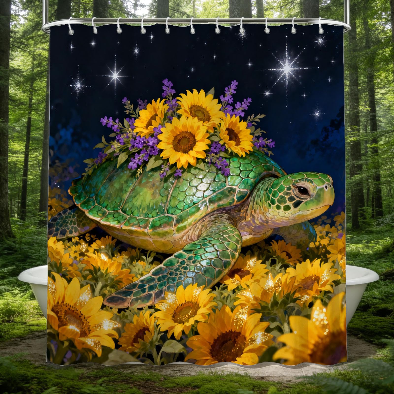 Hongduo 3D Sea Turtle Shower Curtain for Stalls Bathtubs Flower Bathroom Decor Shower Curtain Set Polyester Fabric Waterproof 180x180cm/71X71 Inch with Hooks