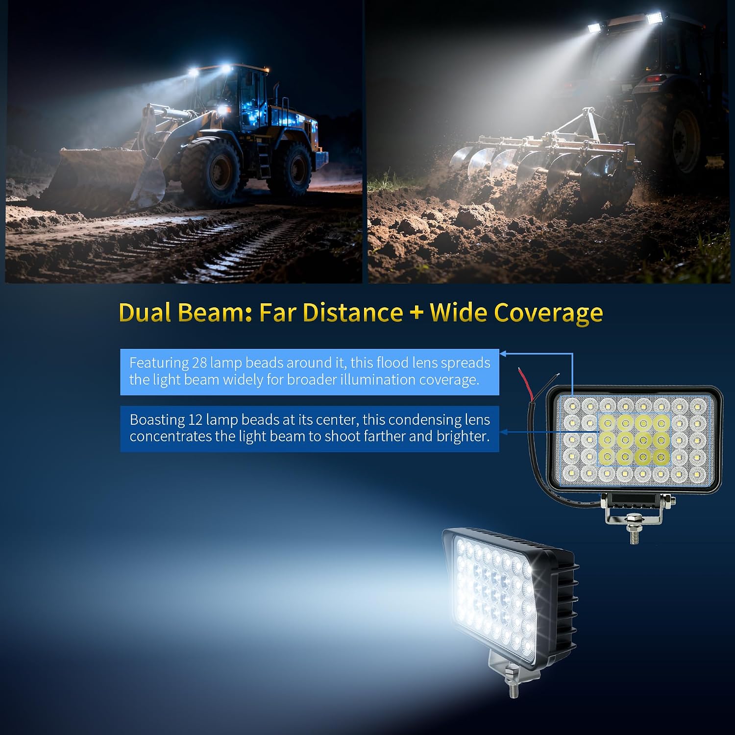 LED Tractor Truck Work Auxiliary Lights 10-30V 2Pcs 6Inch Combo Beam Heavy Equipment LED Excavator Driving Offroad Lights fit for Equipment Vehicle Pickup UTV ATV Golf Cart