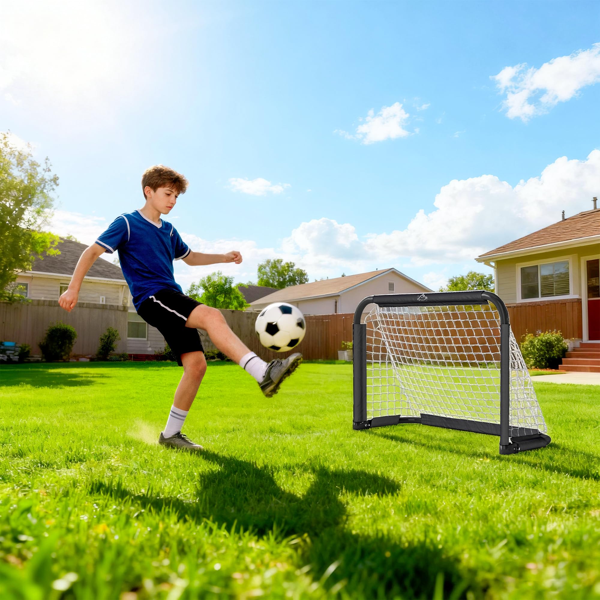 HOMCOM Set de 2 Porterías Plegables de Fútbol Puertas de Fútbol Portátil con Soporte de Metal y Red para Entrenamiento en Jardín Aire Libre 90x36x60 cm
