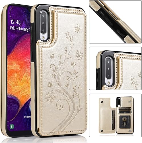 Vista 23 de Funda de teléfono para Samsung Galaxy A50 con protector de pantalla de vidrio templado y tarjetero con soporte para tarjetero, accesorios de cuero