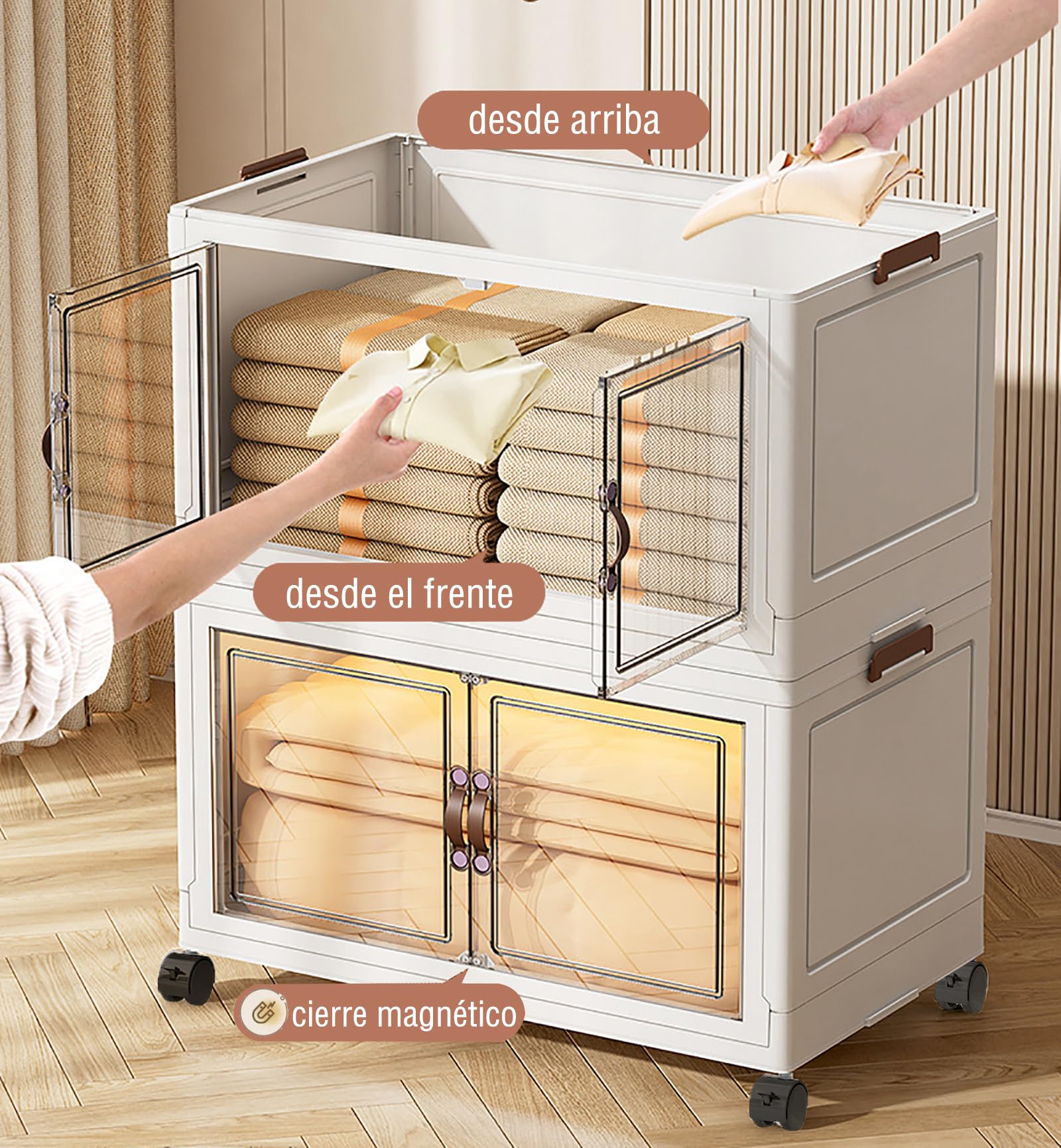 Armario Organizador Plegable | Caja de Almacenaje, Contenedor de Plástico, Caja de Almacenamiento Plegable para Calzado, Ropa, Juguetes y Libros (60cm x 3 Pisos)