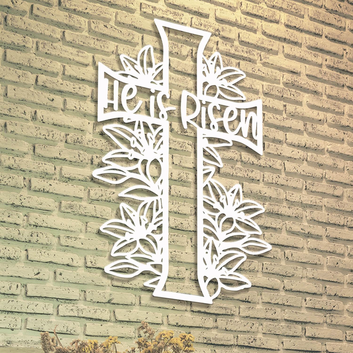 Metal Wall Art Sculpture Decor, He Is Risen Cross, Easter, religijny prezent do dekoracji wnętrz, duży chrześcijański krzyż do kościoła w salonie (złoty, 19 cali x 30 cali)