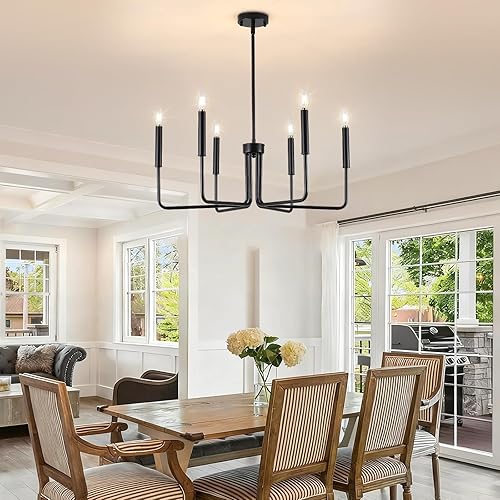 Miniatura 7 de Candelabro negro para comedor, 6 luces, lámparas colgantes de estilo moderno industrial, adecuadas para dormitorios, vestíbulos, pasillos, cocinas,