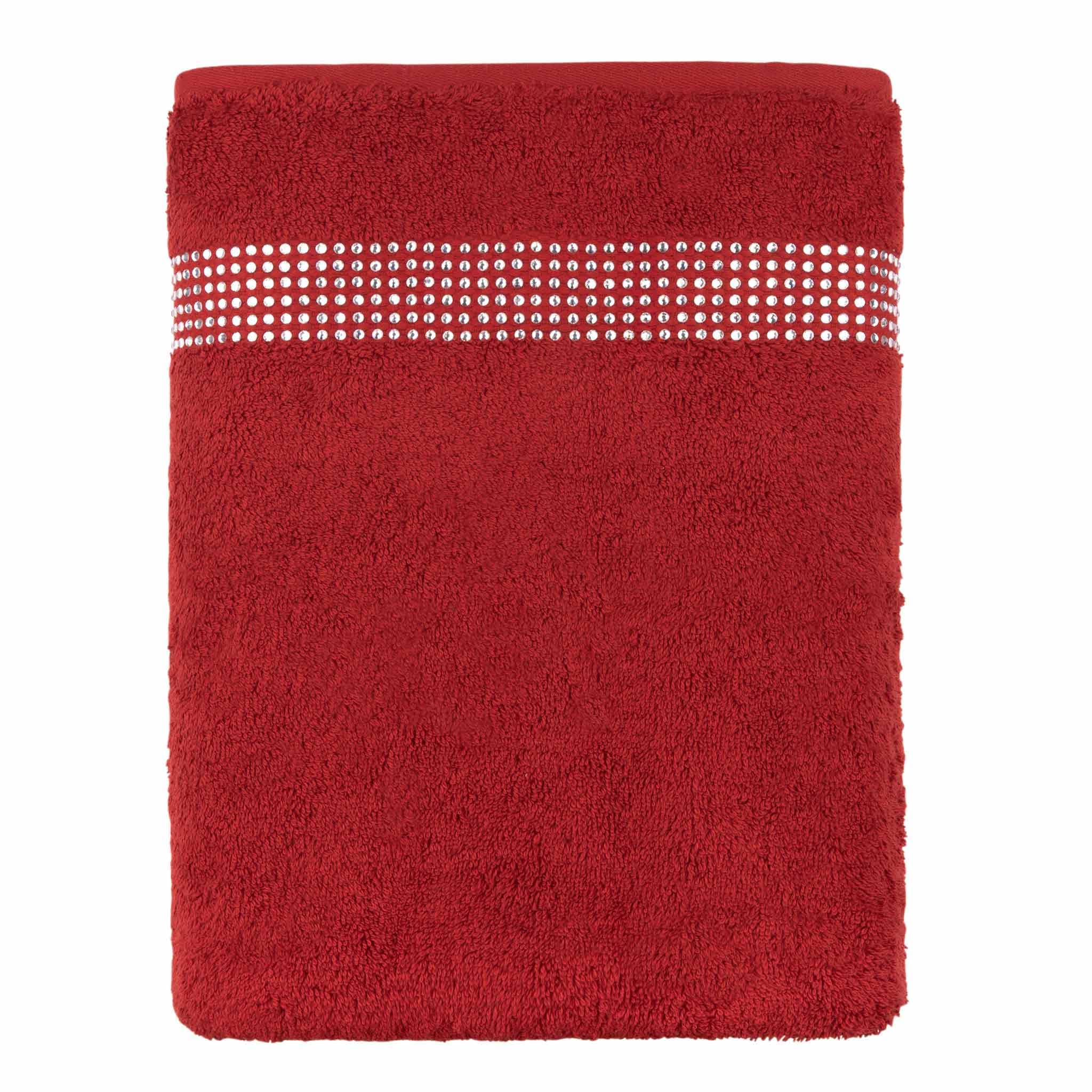 Sparkles Home Stripe Bath Towel, 100% Turkish Cotton, Glass Rhinestones, Machine Washable, 30x54, Sold Individually, Red