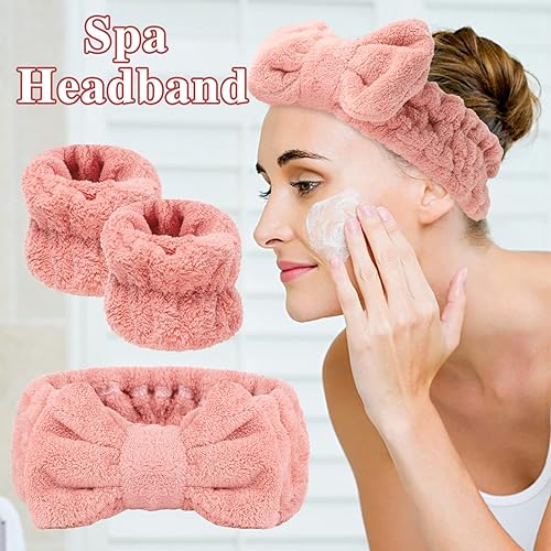 Miniatura 5 de BESARME Juego de 3 diademas y muñequeras para lavar la cara, diadema facial de spa suave, para maquillaje, cuidado de la piel, muñequeras para lavar