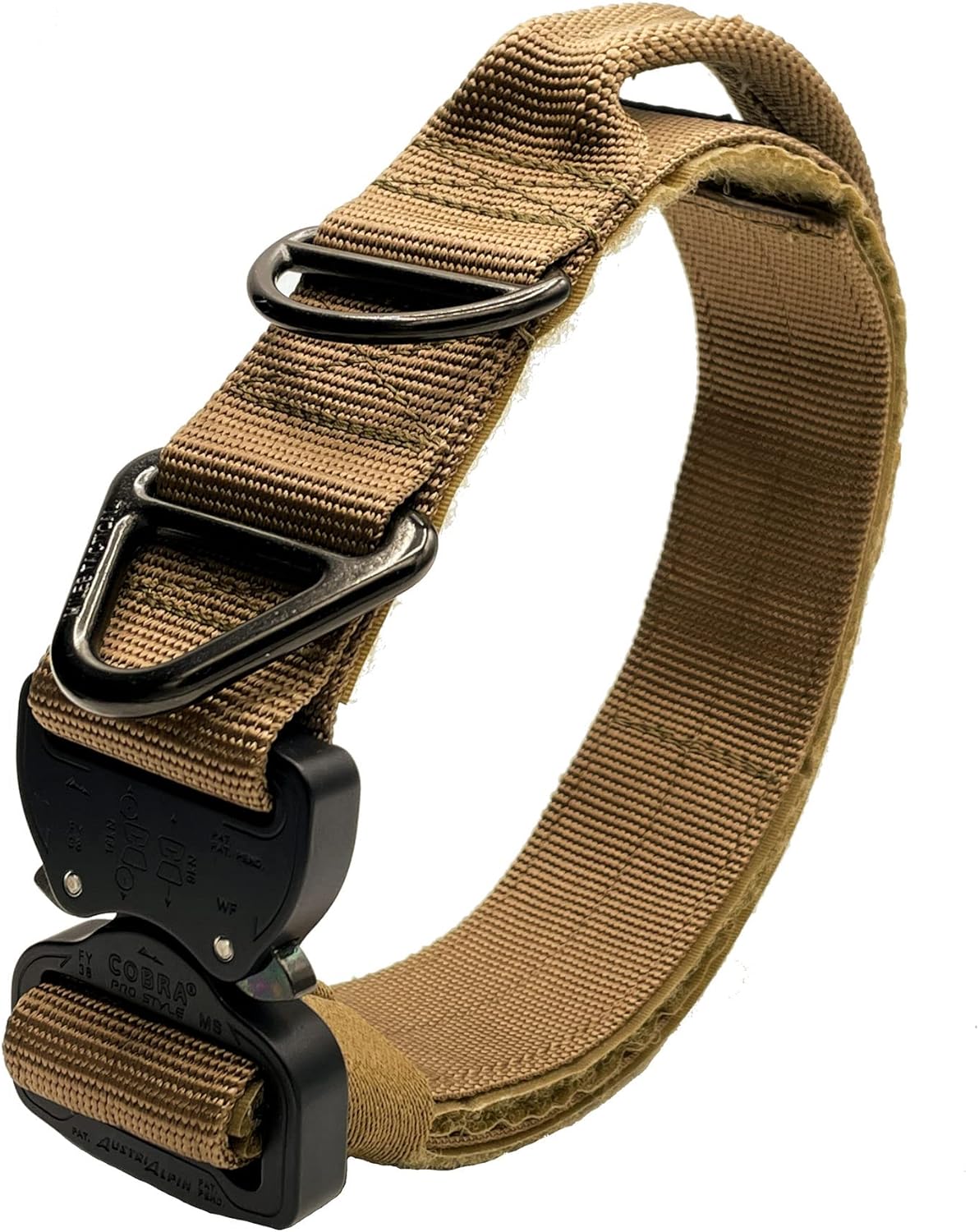 Miles Tactical Cobra Buckle Dog Collar Heavy Duty for Large Dogs K9 and Military Made in USA (Medium with Handle, Coyote Brown)