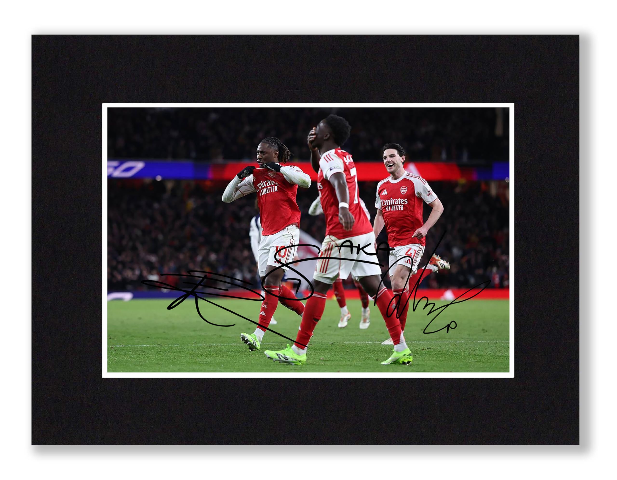 RJR PRINTS Eberechi Eze, Bukayo Saka & Declan Rice - Arsenal Signed 8x6 Inch Mounted Photo Print With Pre Printed Signature That Would Make A Great Gift For Any Fan And Is Ready To Be Framed