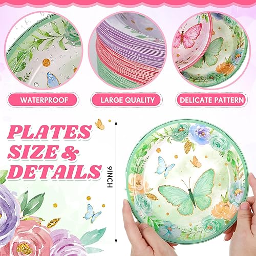 Miniatura 2 de Suttmin 80 platos de fiesta de cumpleaños de mariposa, platos de papel de mariposa de 7 pulgadas, platos desechables para fiesta de mariposa de