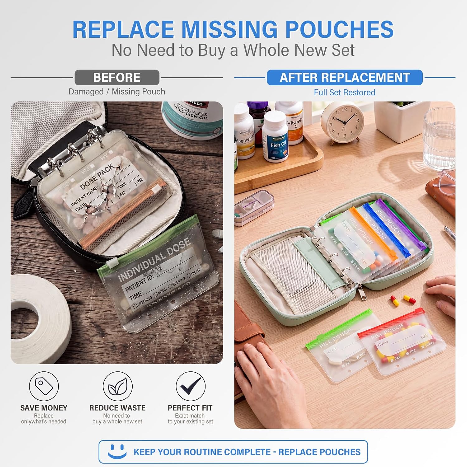14 Pieces Pill Pouches Bags for Travel, A8 Reusable Zippered Pill Organizers, BPA Free Pill Storage with Slide Lock & Writable Label, Color-Coded Medicine Pouches for Supplements