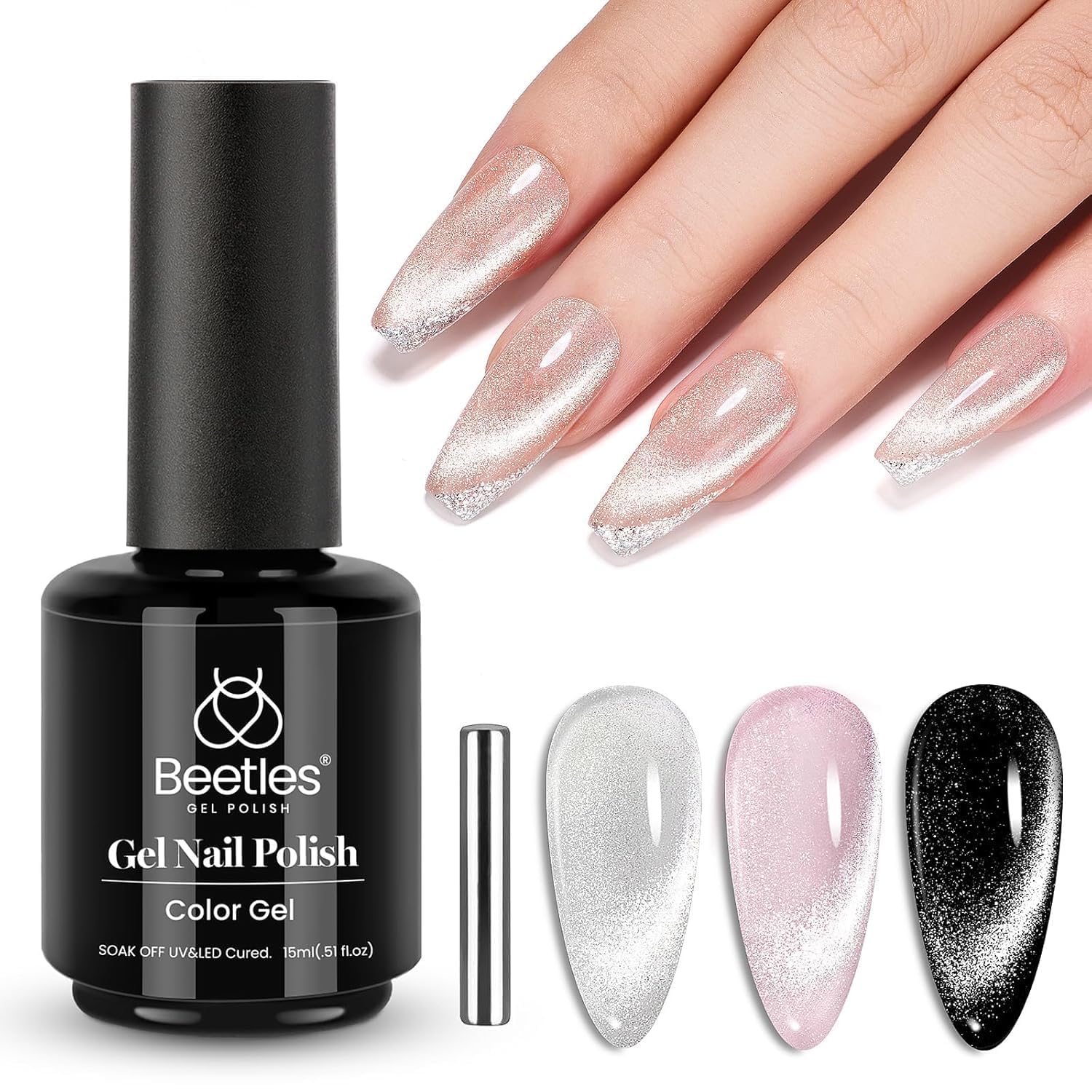Beetles Silver Cat Eye Gel Nail Polish 15ML | Dimensional Shine for Nails - main product image