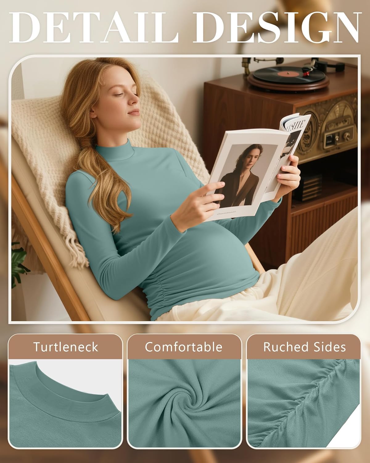 Riyiper 4 Pack Women's Maternity Turtleneck Shirts Long Sleeve Pregnancy Tops Ruched Sides Pregnant Tees Mama Clothes - Image 6