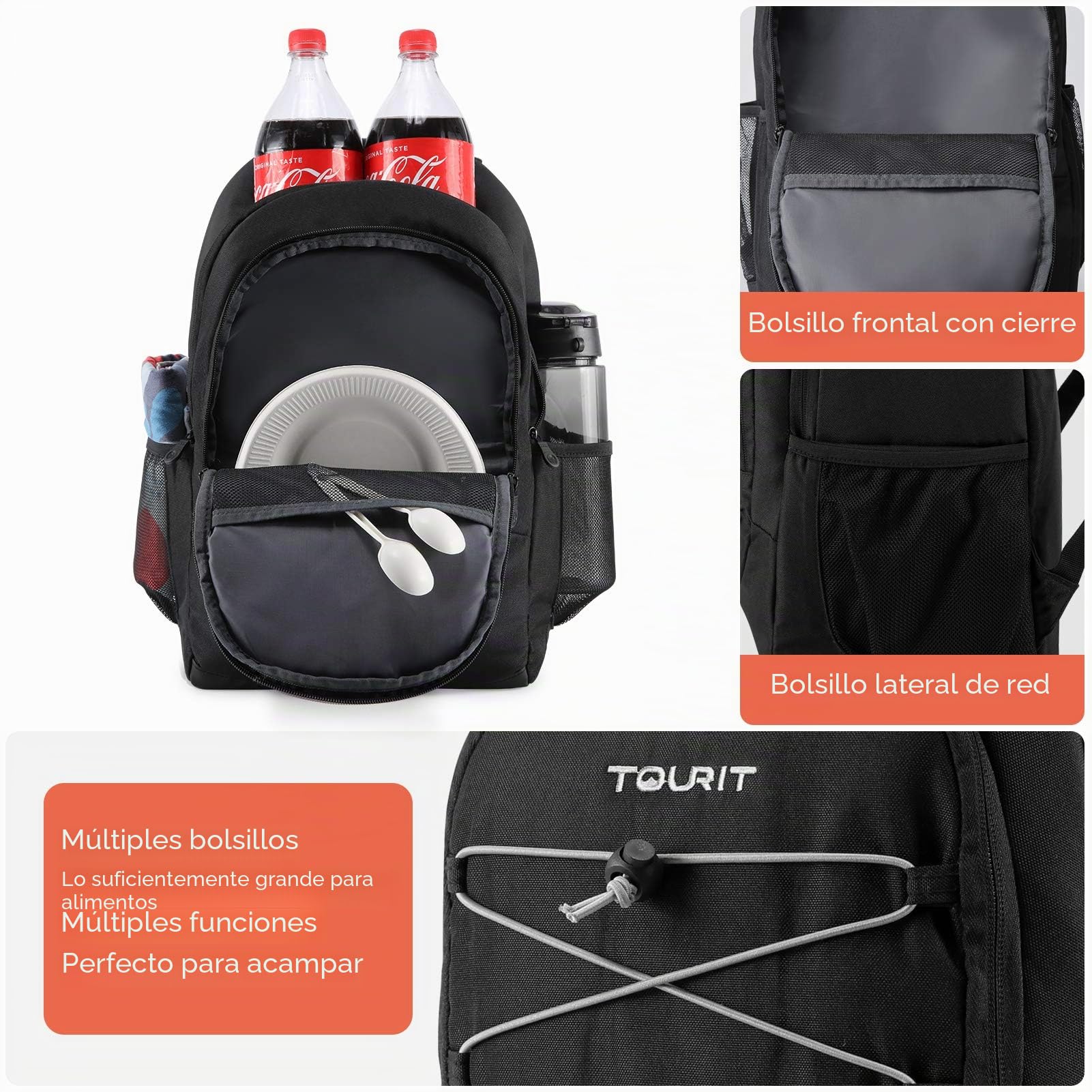TOURIT Mochila Nevera Mochila Térmica Nevera Portatil Mochila Ligera con Enfriador Genial para el Almuerzo, Picnics, Senderismo, Playa, Parque o Día Viajes, Barbacoa, 28 Latas