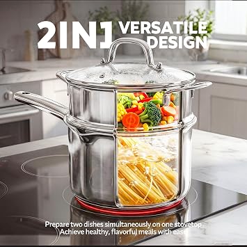 3.5 QT Tri-Ply Stainless Steel Saucepan, Steamer pot for cooking