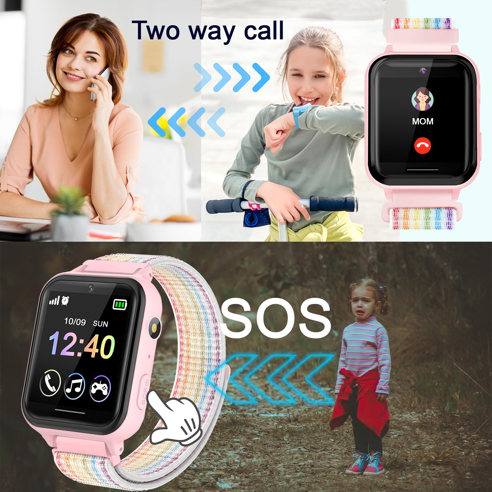 PTHTECHUS Smartwatch per Bambini, Telefono Smartwatch con Lettore Musicale per Ragazzi e Ragazze Giochi SOS Contapassi Touchscreen Fotocamera Orologio per Bambino 4-12 Anni Regalo (04UK-S19Pink)