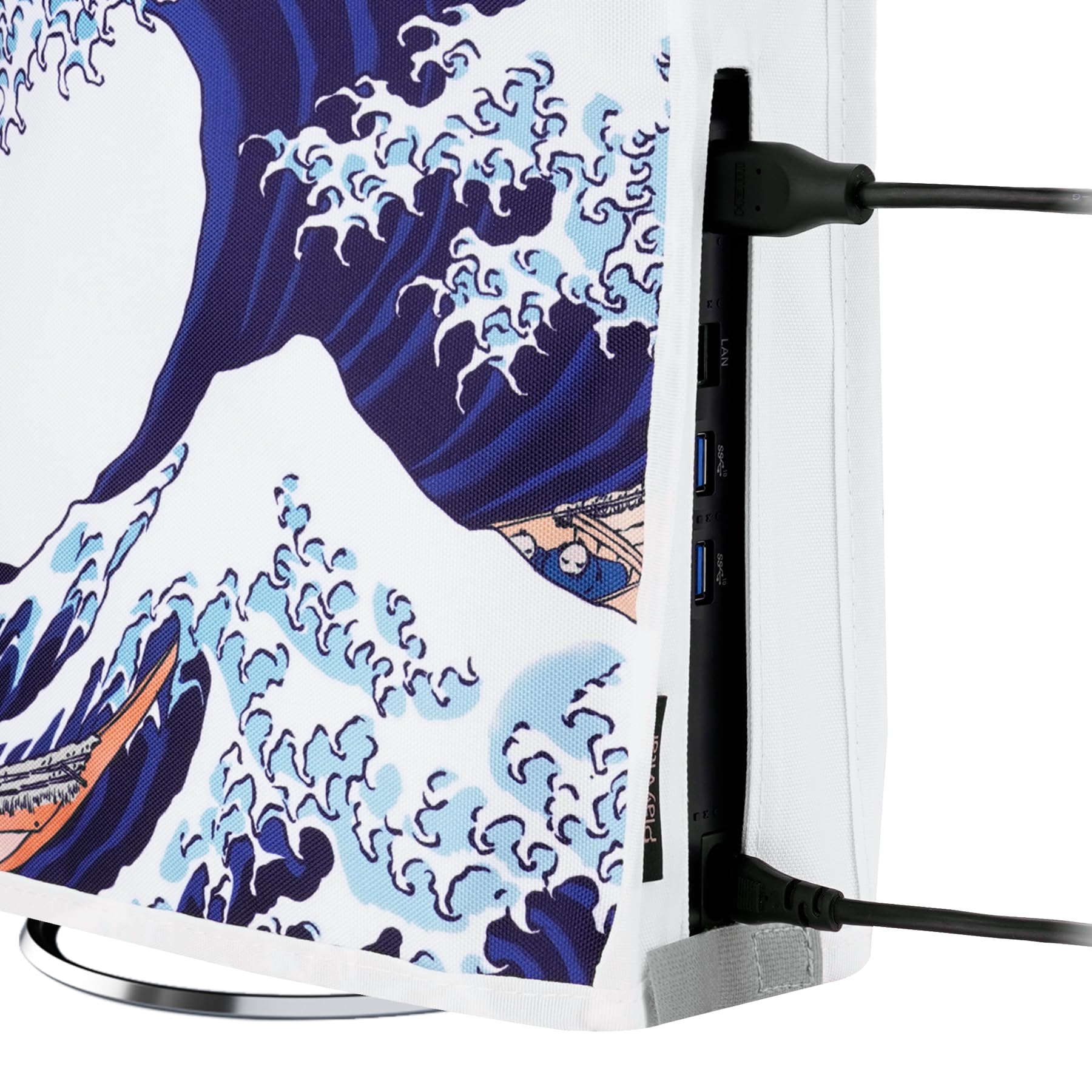 playvital Housse Anti-Poussière pour ps5 Slim Standard Console,Accessoire Protection pour ps5 Slim Cache-Poussière Nylon Dust Cover,Disc Edition-Vertical,Grande Vague Kanagawa