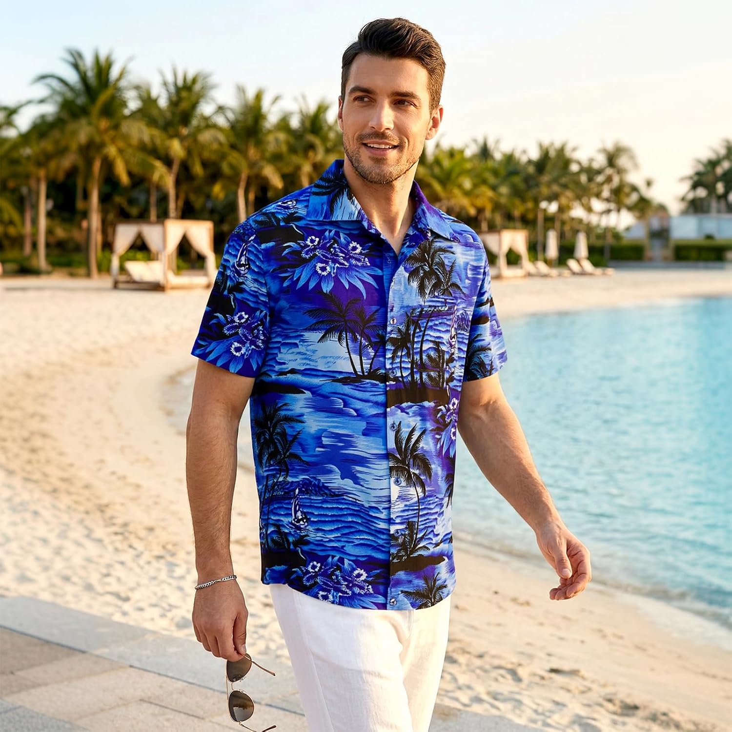 Mens Hawaiian Shirts Tops Short Sleeve Floral Button Down Beach Shirt Vintage Tropical Palm Summer Lightweight Blouses Male