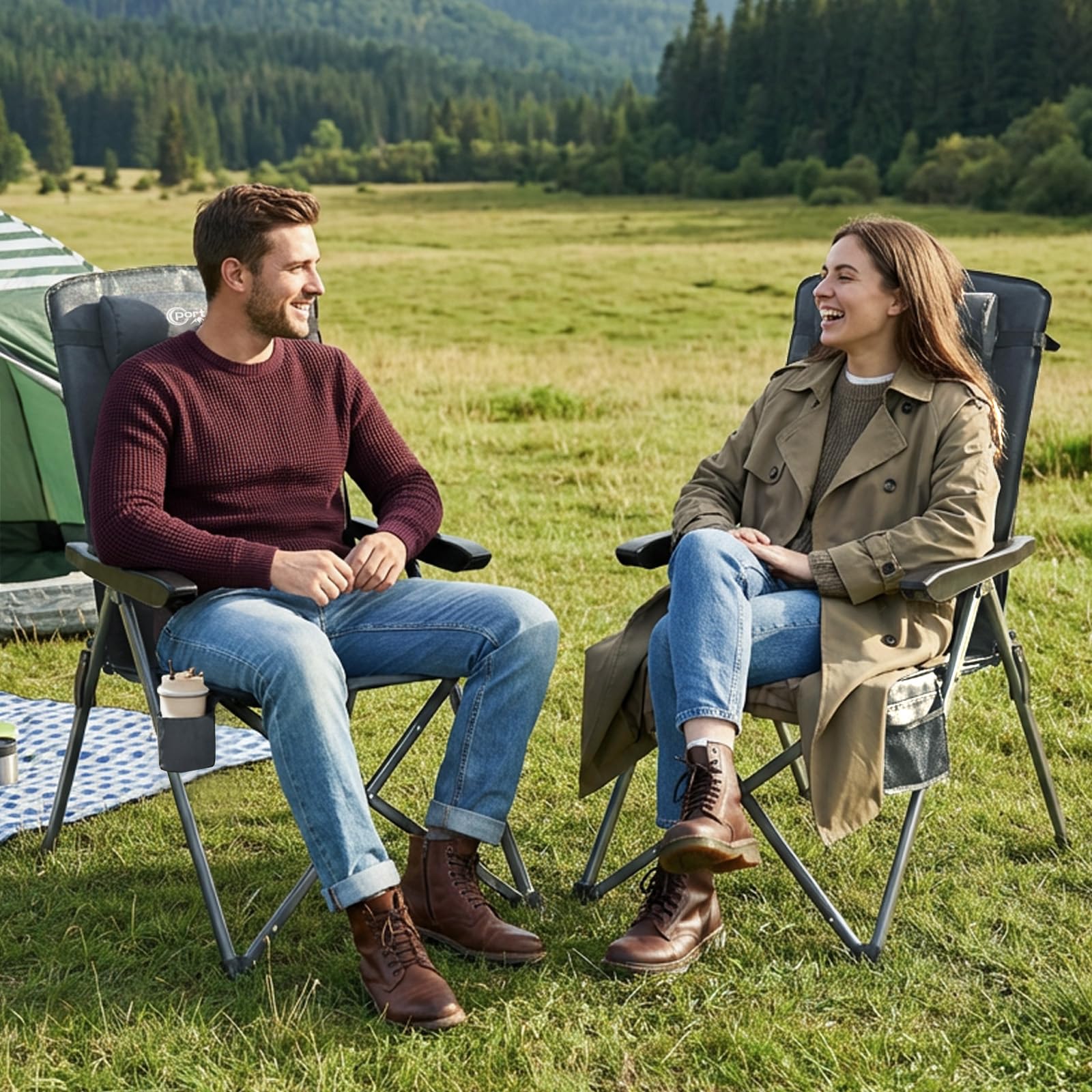 Portal Chaise Pliante Camping – Fauteuil de Jardin Portable Inclinable 160kg, Dossier Haut Réglable 3 Positions – Transat Confortable pour Plage, Terrasse, Balcon, Extérieur