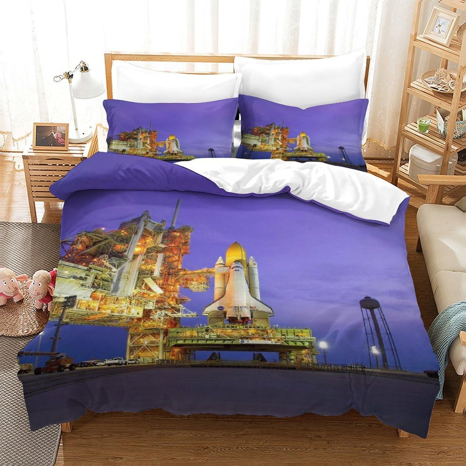 LILIlaobiao 3D Space Shuttle Print Duvet Cover for Kids & Adults, Hypoallergenic The Discovery Shuttle Bedding Set DoubleοΌ200x200cmοΌ Microfiber Comforter, Skin-friendly Quilt Cover with Zipper