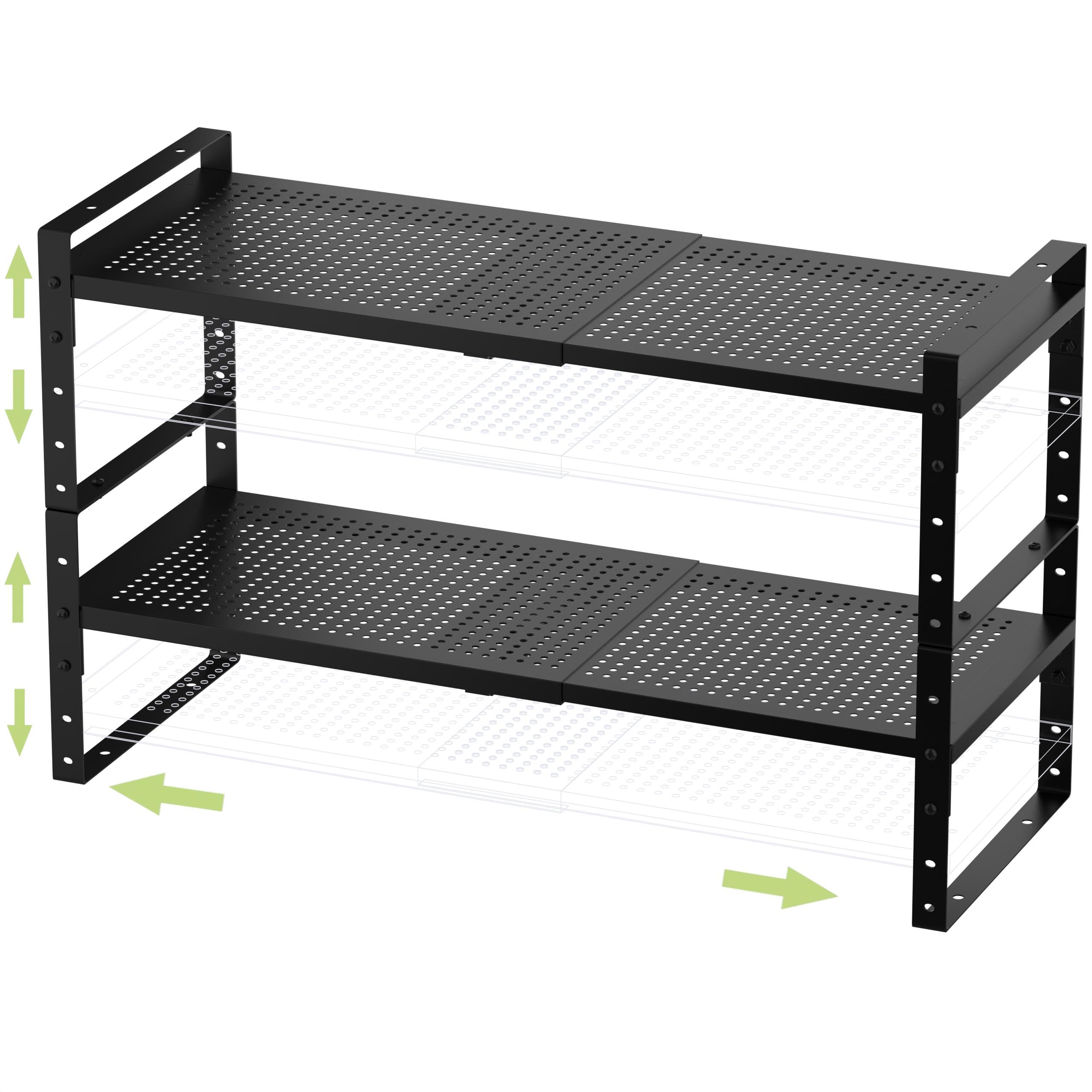 Jojocross Expandable Stackable Aadjustable Shoe Rack Pantry Shelf for Kitchen Cabinets Counter Shelves Countertop Cupboard Storage Solution,Sturdy