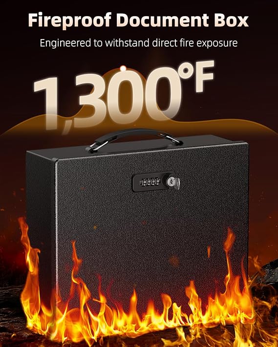 Uniclife Fireproof Document Box with Combination & Key Lock