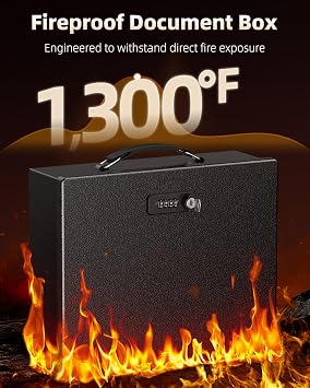 Uniclife Fireproof Document Box with Combination & Key Lock