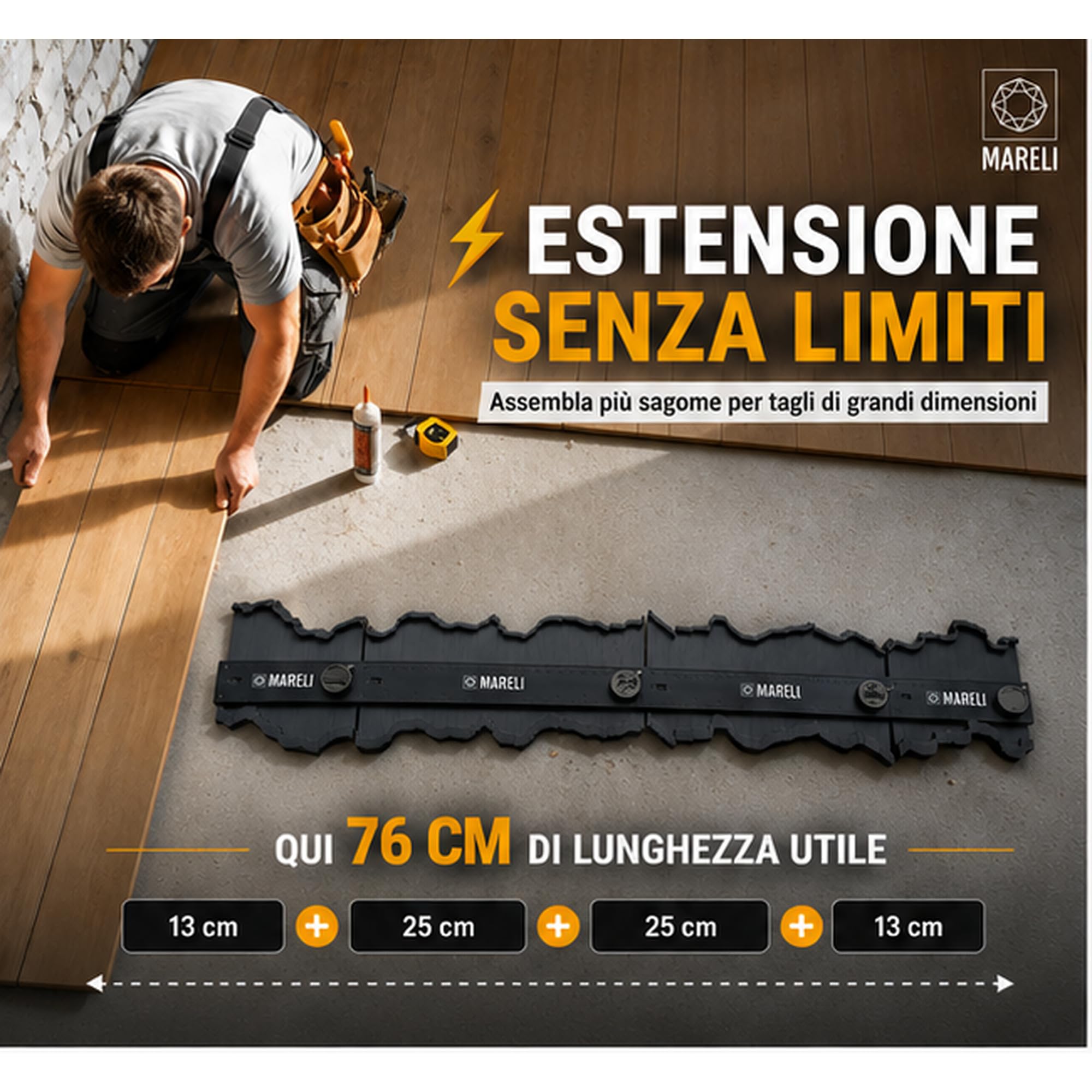 LINEA Replicatore di Contorno 13+25 cm collegabile all’infinito con blocco profilo – Kit con matita, mine, sacca e scatola – Per tracciatura e taglio legno, piastrelle, parquet – Idea regalo fai-da-te