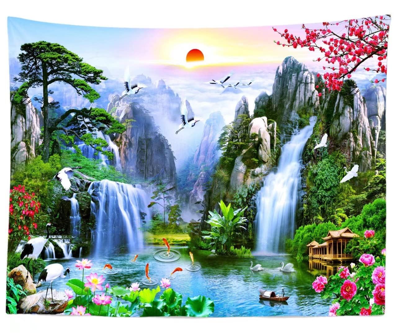 Amazon.com: BELECO Fairyland Mountain Lake Waterfalls Landscape