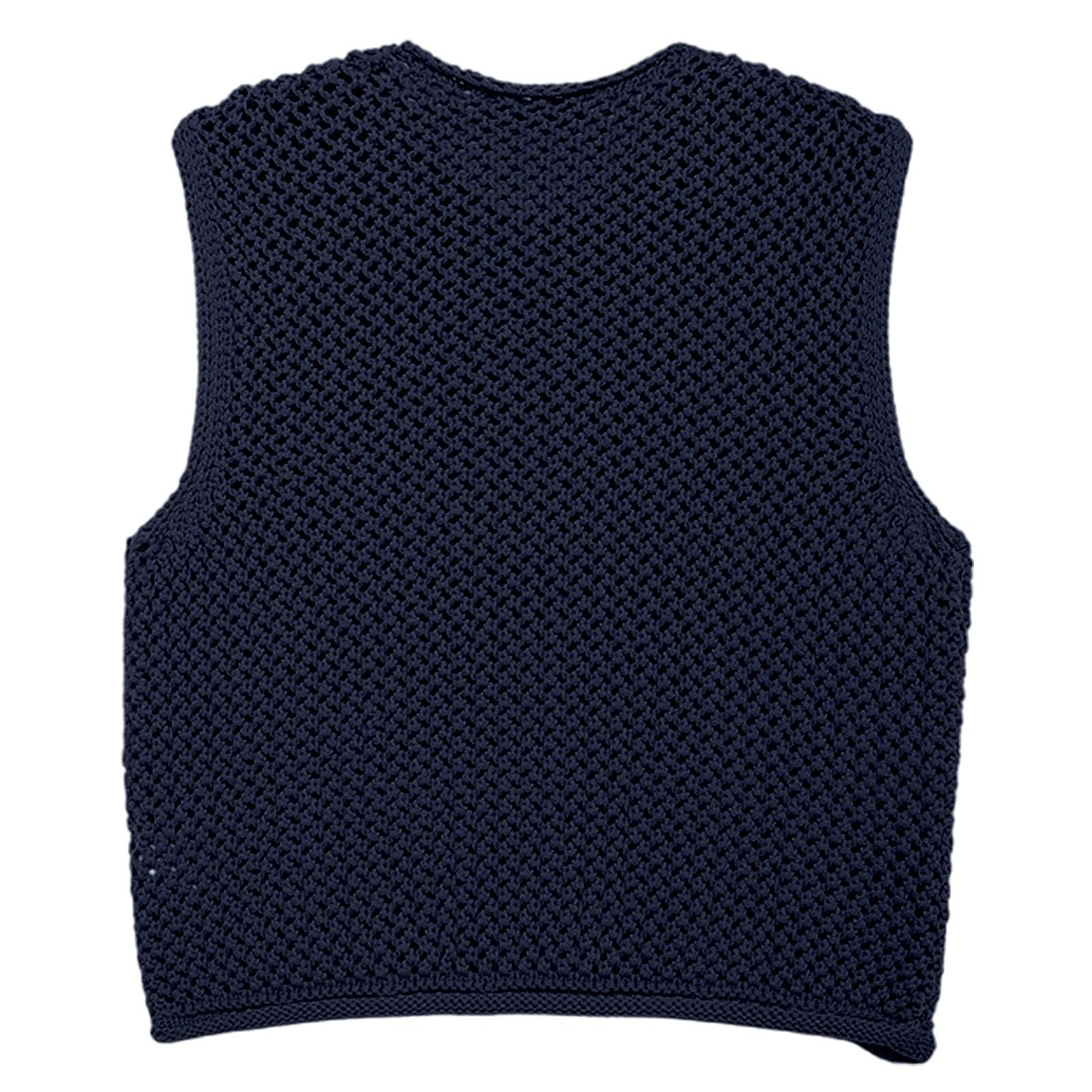 Generisch Strickjacke Kurz Modische Häkelweste mit Schnürung für Damen mit ausgehöhltem Design