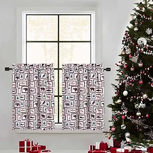 GlowSol Christmas Short Curtains, Animals Pattern Christmas Window Curtains for Kitchen Living Room Bedroom Bathroom 2 Panels Boho Xmas Home Decor Rod Pocket Half Window Cafe Curtains 27.5" W x 30" L