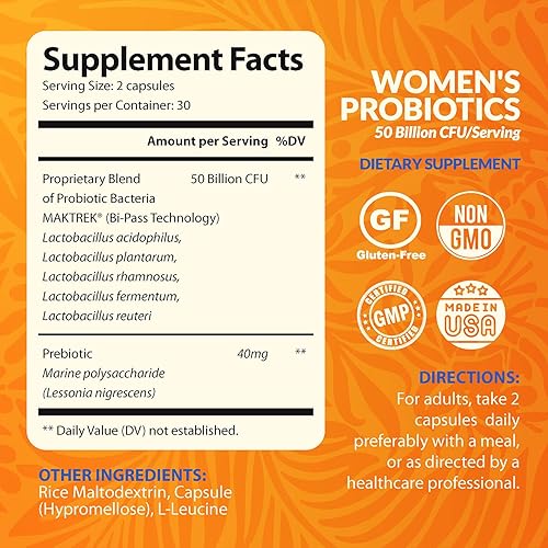 Miniatura 3 de NutriZing Probiótico para mujer para la salud intestinal - 50 mil millones de UFC - Prebióticos y probióticos para mujeres Salud digestiva y