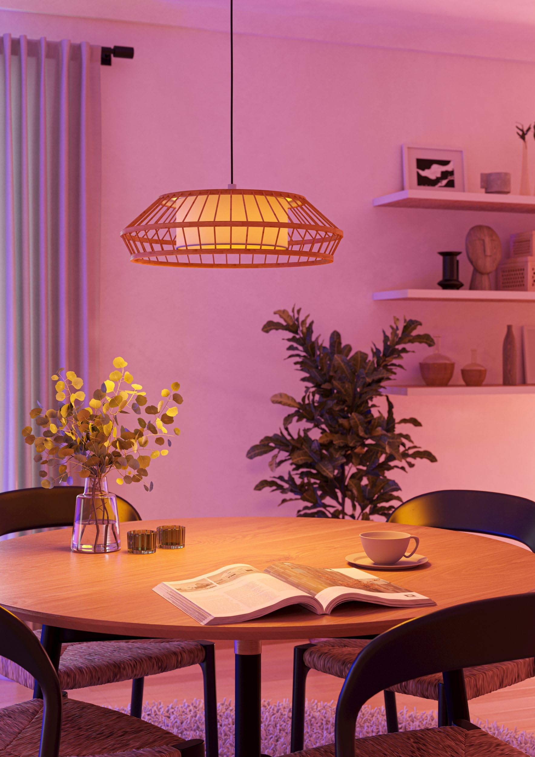 EGLO connect.z Yuku-Z Lámpara colgante led para hogar inteligente | de metal blanco y textil en blanco, madera de bambú, ZigBee, App y control por voz Alexa, blanco cálido-blanco frío, RGB