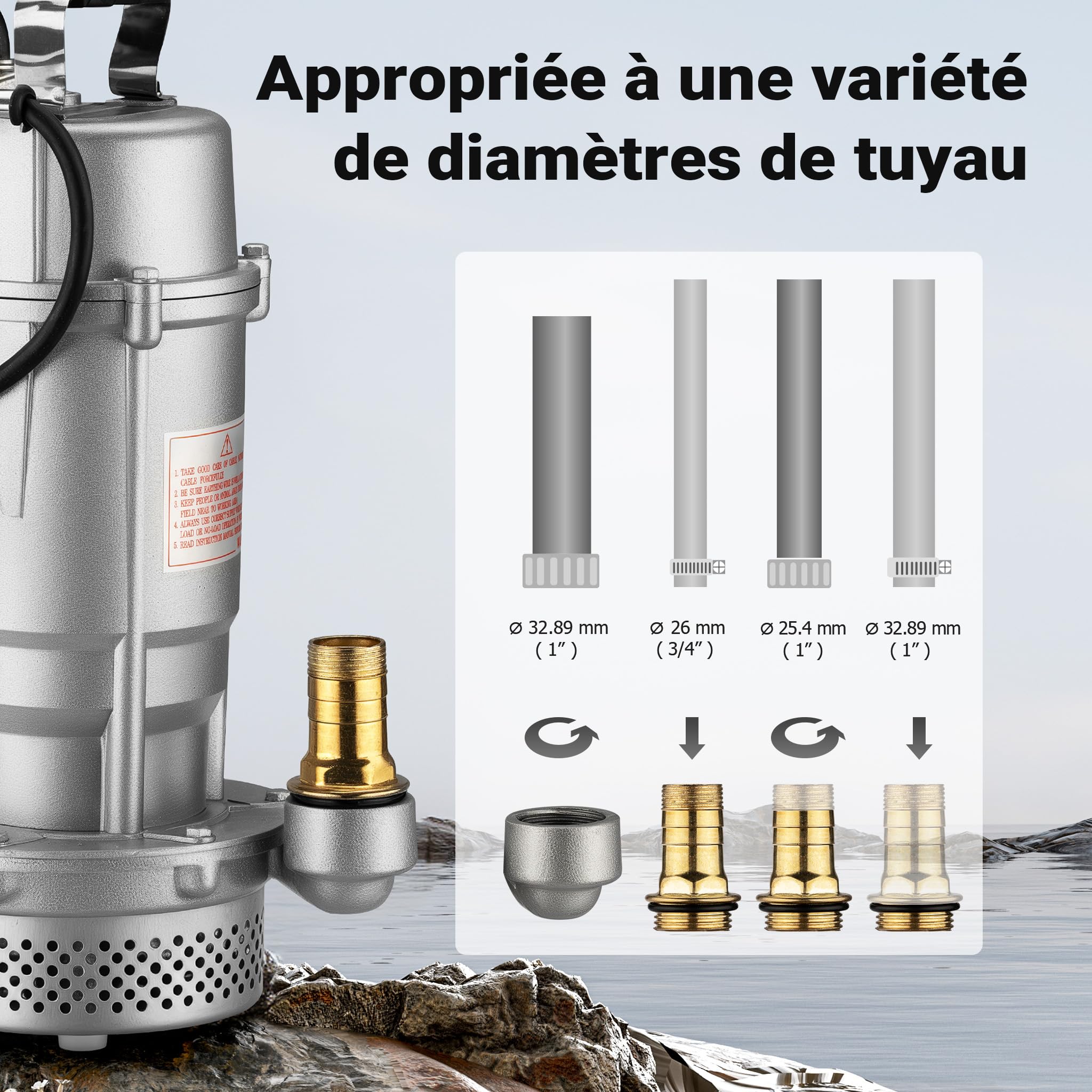 Wiltec Pompe électrique pour eaux sales – Submersible – 370 W / 1500 l/h – Refoulement max. 16 m – avec Tuyau 20 m – Pompe-cave pour Arrosage Irrigation Jardinage Évacuation Drainage