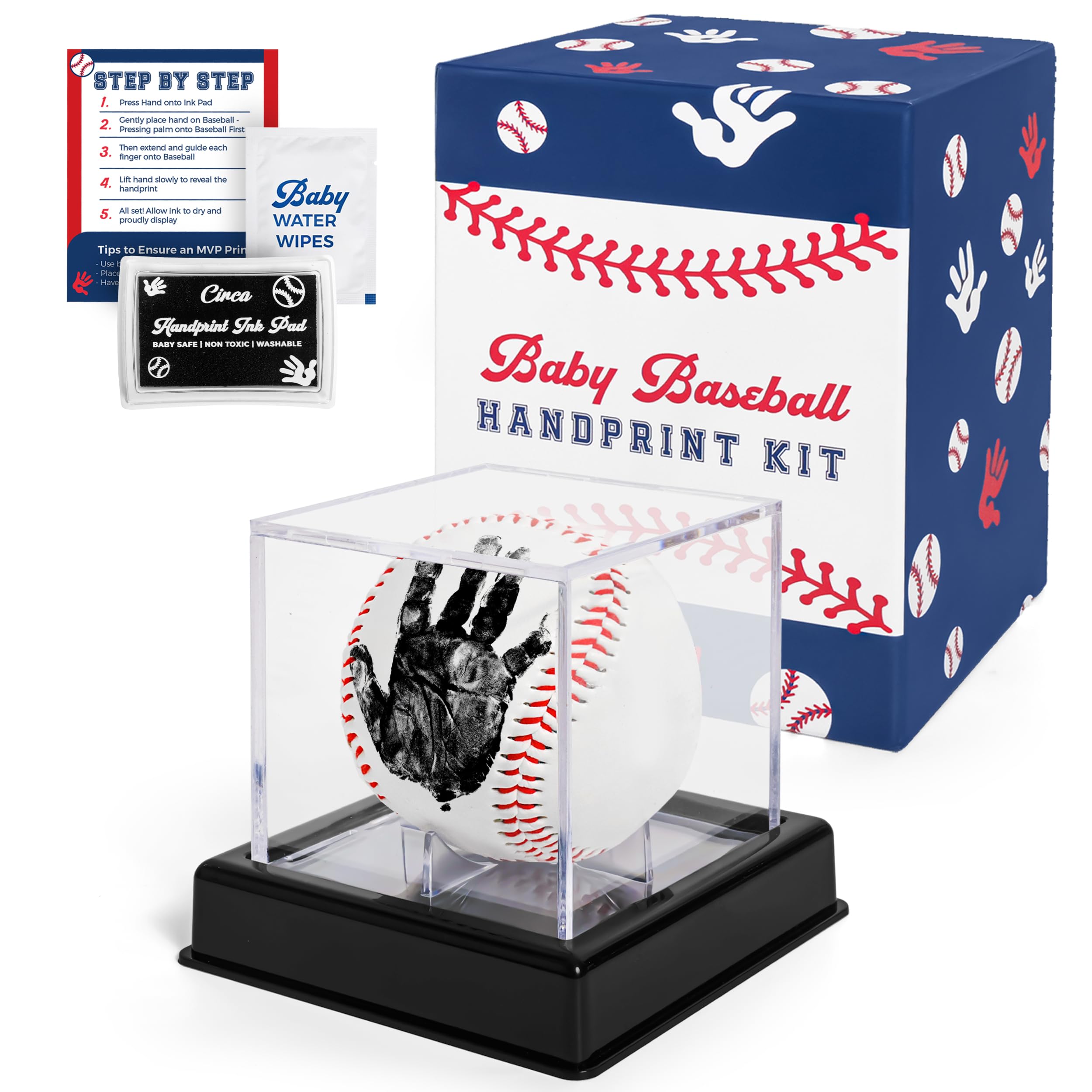 Circa Print Baby Baseball Handprint Ornament Kit, Ink Pad for Hand and Footprints - Unique Keepsake for Dads, Baby Shower Present for Moms, Newborn Gift