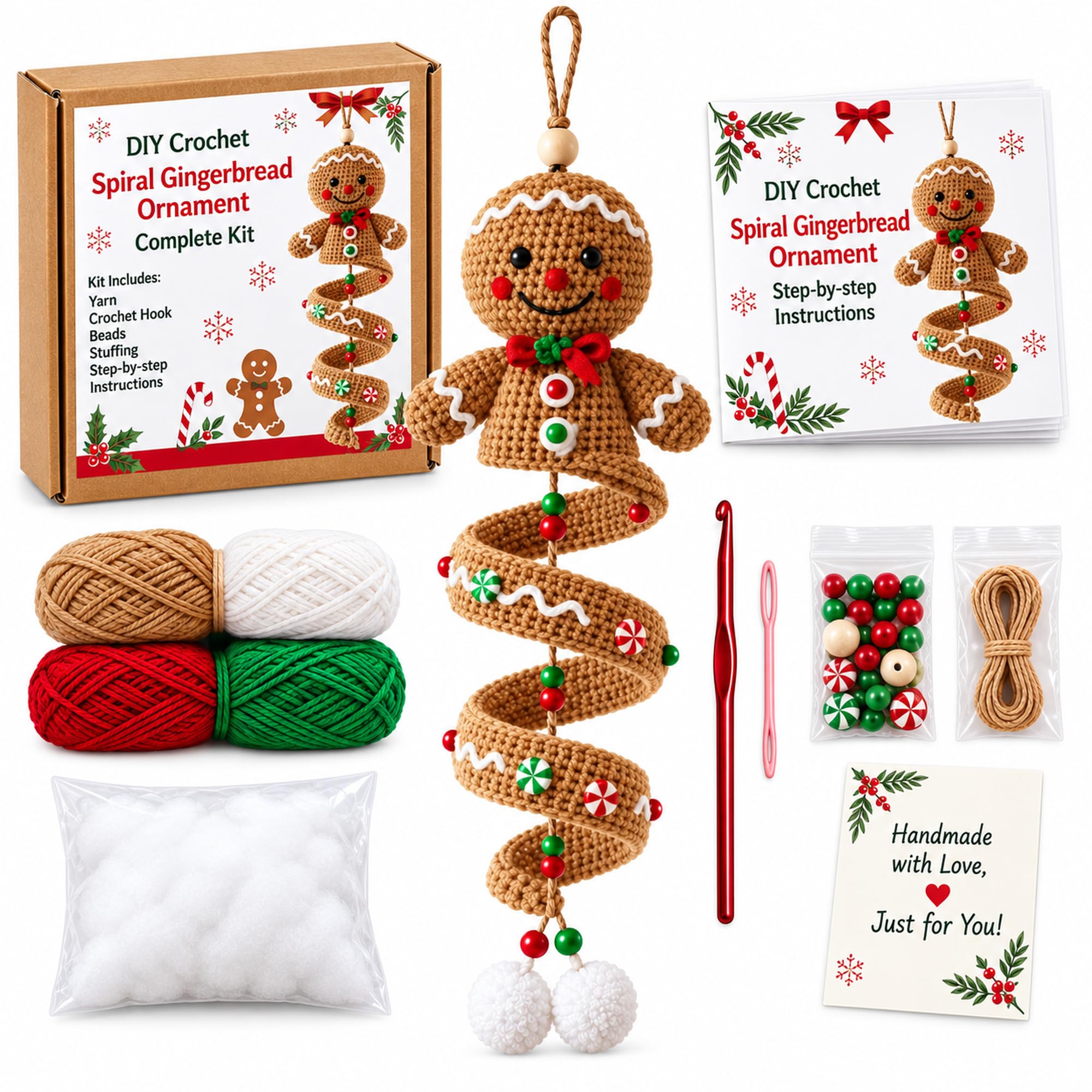 Christmas Crafts for Adults, 3D Crochet Spiral Ornament Kit for Beginners