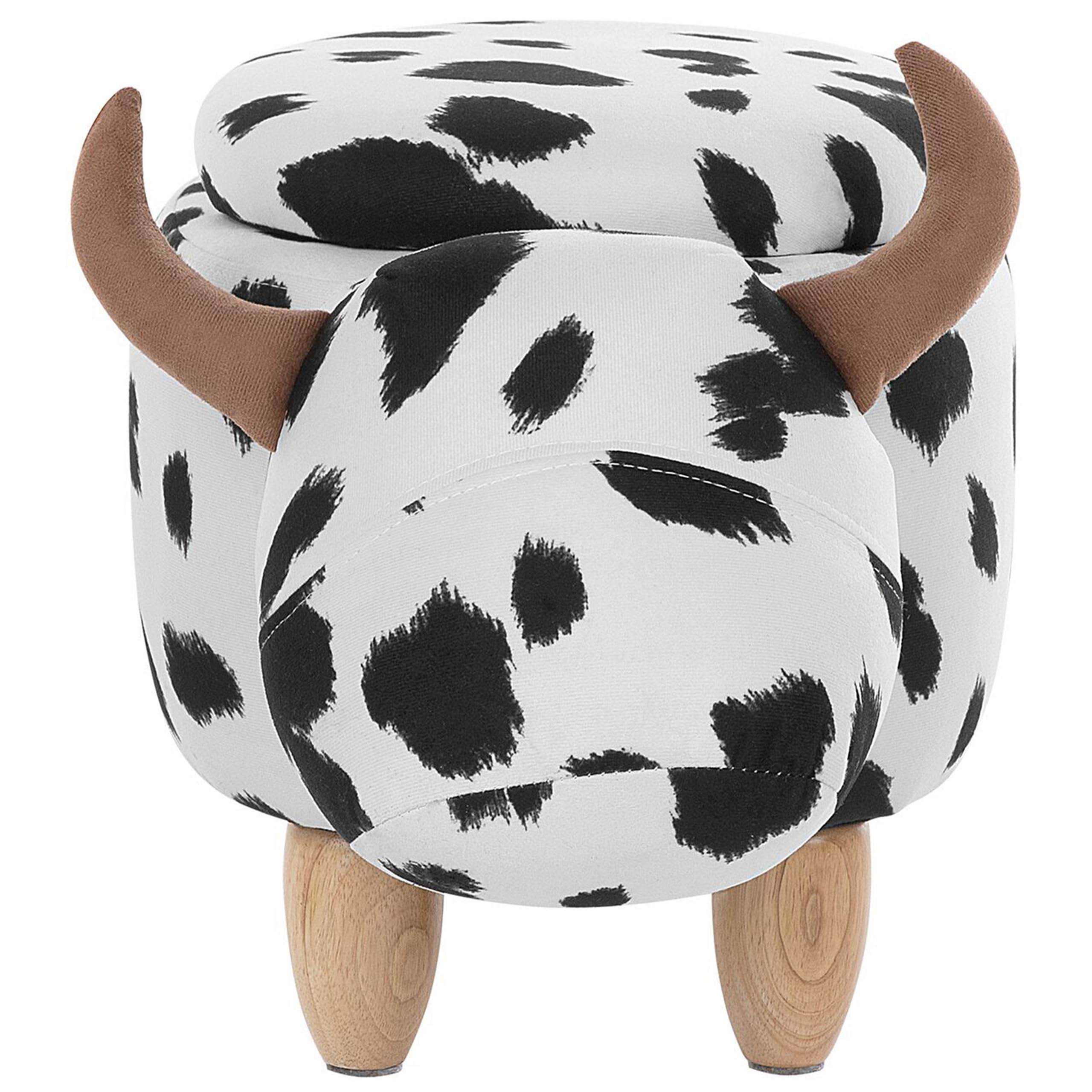 Beliani Tierhocker Kuh Kinderhocker Fußhocker Deko Hocker für Kinderzimmer mit Deckel Schwarz-Weiß Polsterbezug Cow